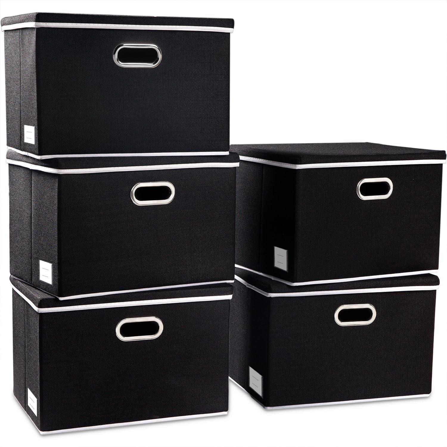 PRANDOM Extra Large Collapsible Storage Bins with Lids [5-Pack] - Foldable Fabric Storage Baskets & Organizer Containers for Closet, Bedroom, Office, Nursery - 22.8x15.75x13.8 Inches - Space Saving Home Organization Solution