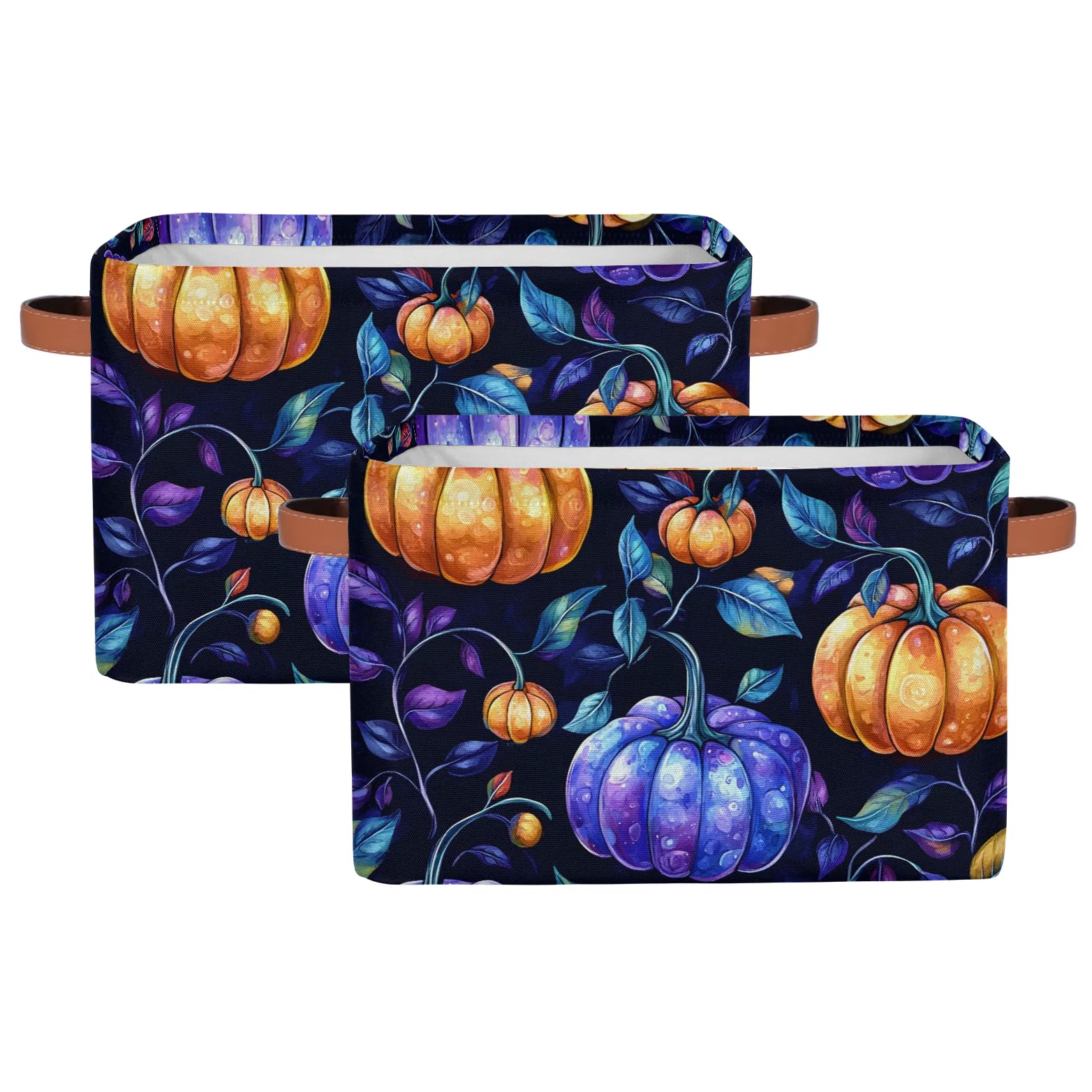Crystal Pumpkin Storage Basket with Handles - 2 Pack Black Multi-Purpose Organizer Bins for Closet, Toy & Home Organization | Perfect for Bedroom, Bathroom & Kids Room Storage