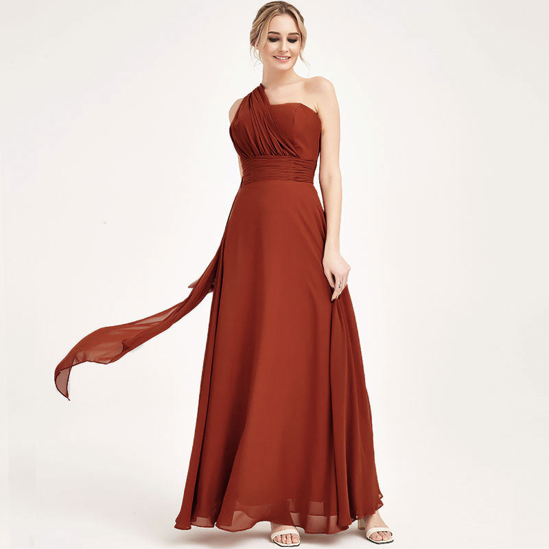 Elegant Convertible Chiffon Bridesmaid Dress - Wrap Style Rusty Red Maxi Gown for Weddings, Parties & Special Occasions