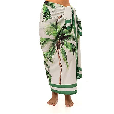 White Coconut Trees Swim Sarong Pareo Cover Up - Tropical Beach Wrap for Women, Lightweight Quick-Dry Swimwear Cover, Perfect for Pool, Vacation & Summer Outfits