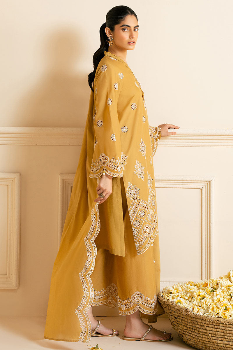 MEADOW GOLD 3-Piece Chikankari Embroidered Suit Set for Women | Traditional Indian Kurti with Dupatta & Pants | Perfect for Weddings, Festivals & Special Occasions