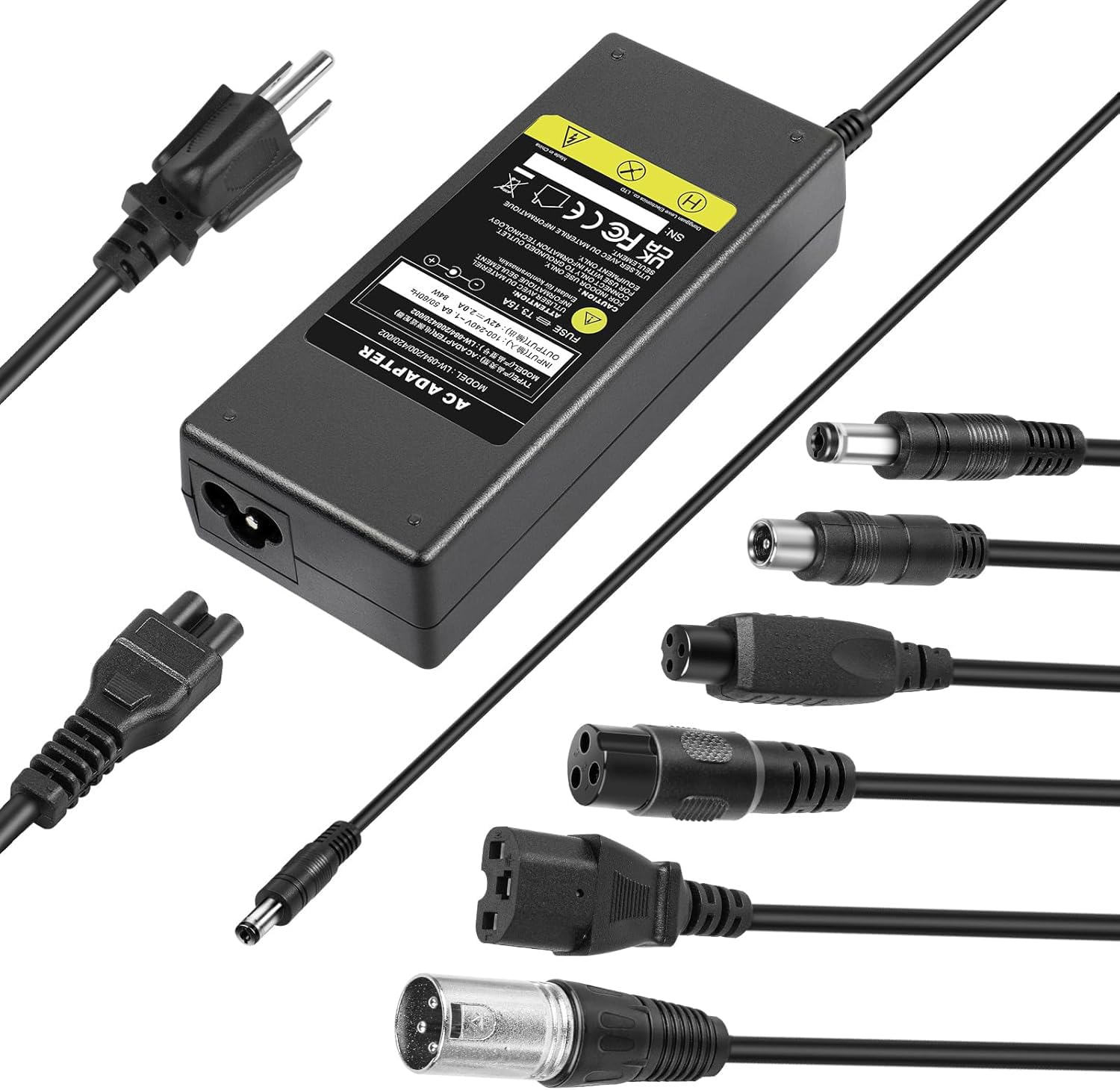 42V 2A Fast Charger with 7 Universal Plugs - Compatible with Razor, Jetson, Voyager, Gotrax, Ninebot - 36V 10S Li-ion Battery Charger for Electric Scooters, Bikes & Hoverboards - Perfect for Home, Office & Outdoor Use