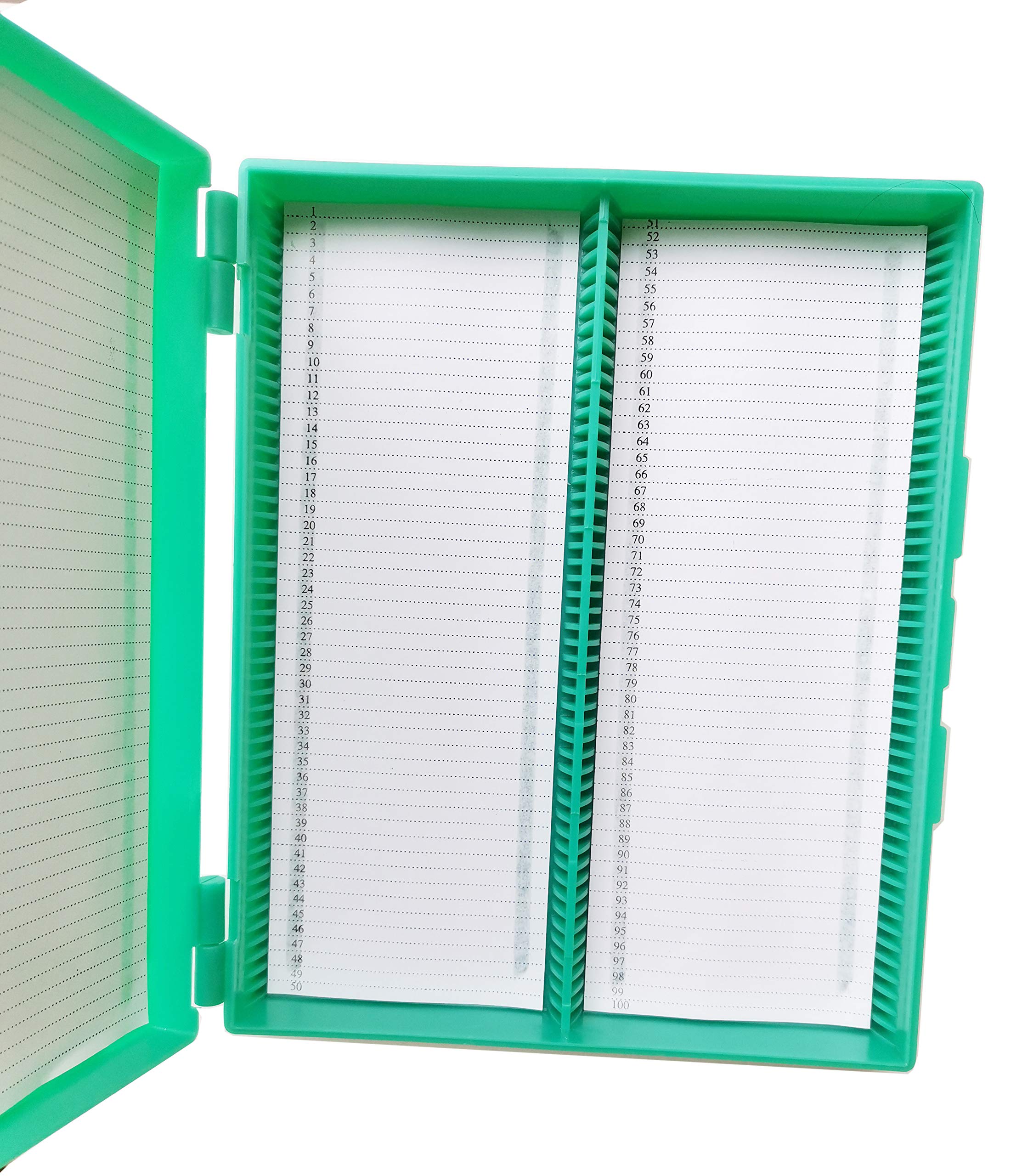 MUHWA Scientific 100-Place Plastic Microscope Slides Storage Box - Green | Lab Organization & Specimen Protection | Ideal for Schools, Laboratories & Research Facilities