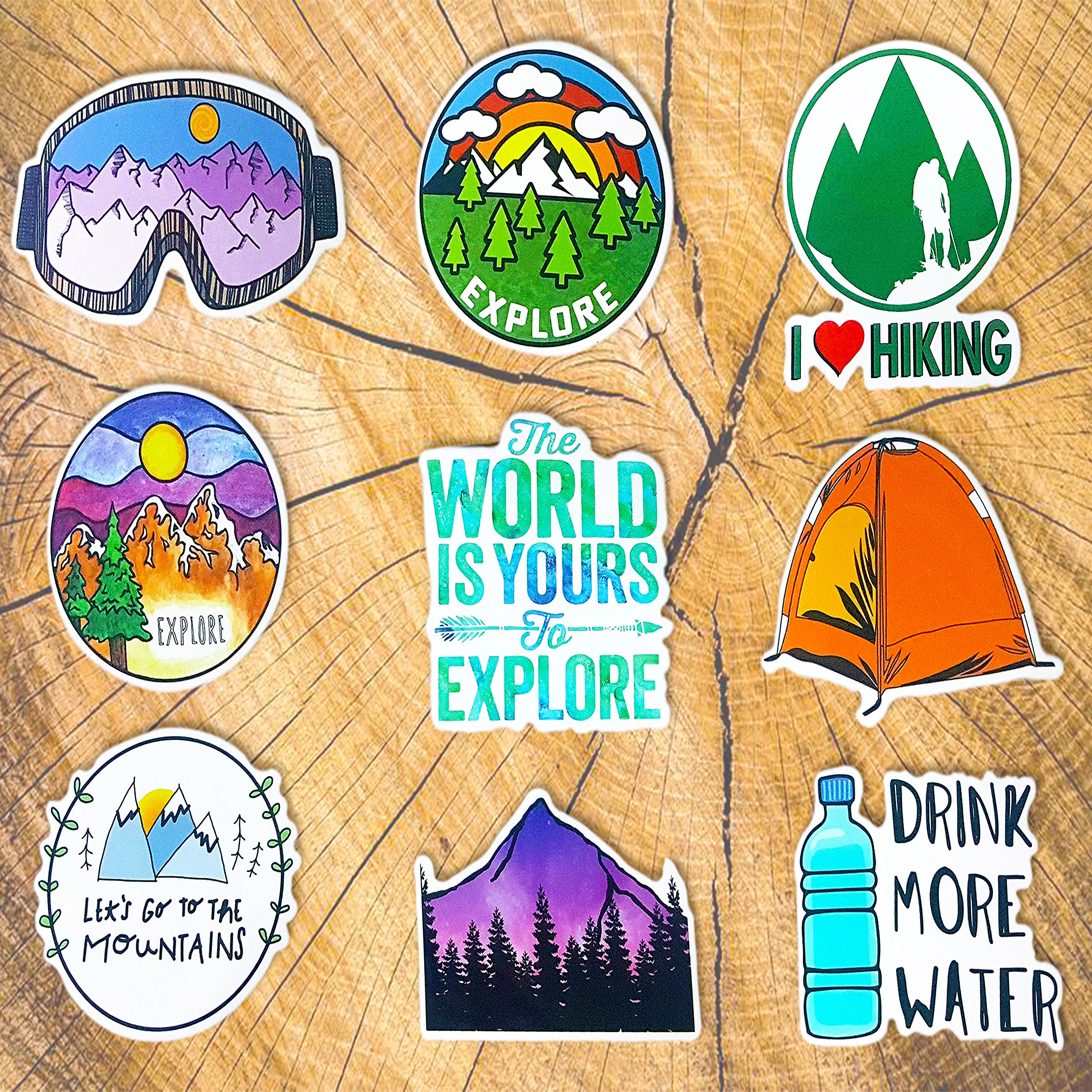 50-Piece Adventure Nature Stickers Pack - Waterproof Vinyl Decals for Hiking, Camping, Travel | Perfect for Car Bumper, Helmet, Luggage, Laptop & Water Bottle | Outdoor Enthusiast Gift (GlibertVillageGoods) | Great for Backpacking Gear, Coolers & Adventure Journals