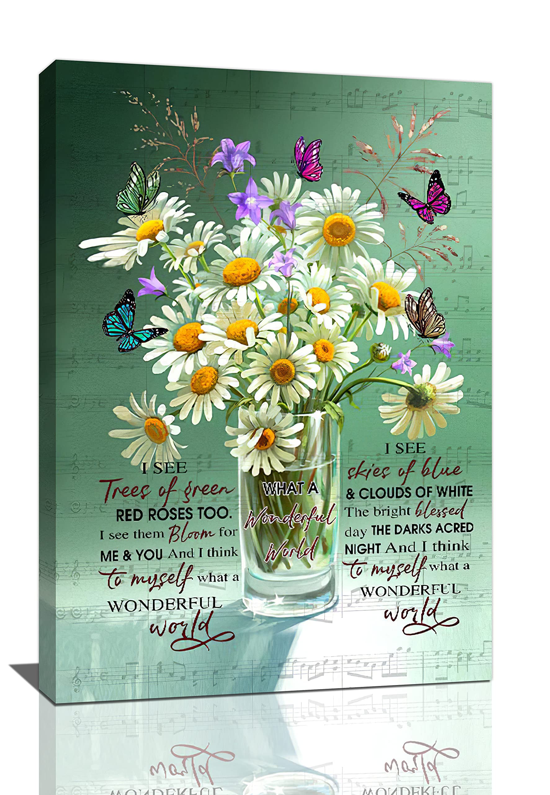 Rustic Daisy Butterfly Bathroom Wall Art - Farmhouse Floral Canvas Painting for Bathroom Decor 16