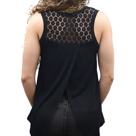 Born to Ride Tank Top - Star & Wings Graphic with Lace Back Details - Women's Fashion Tee for Motorcycle Riding, Concerts & Casual Wear