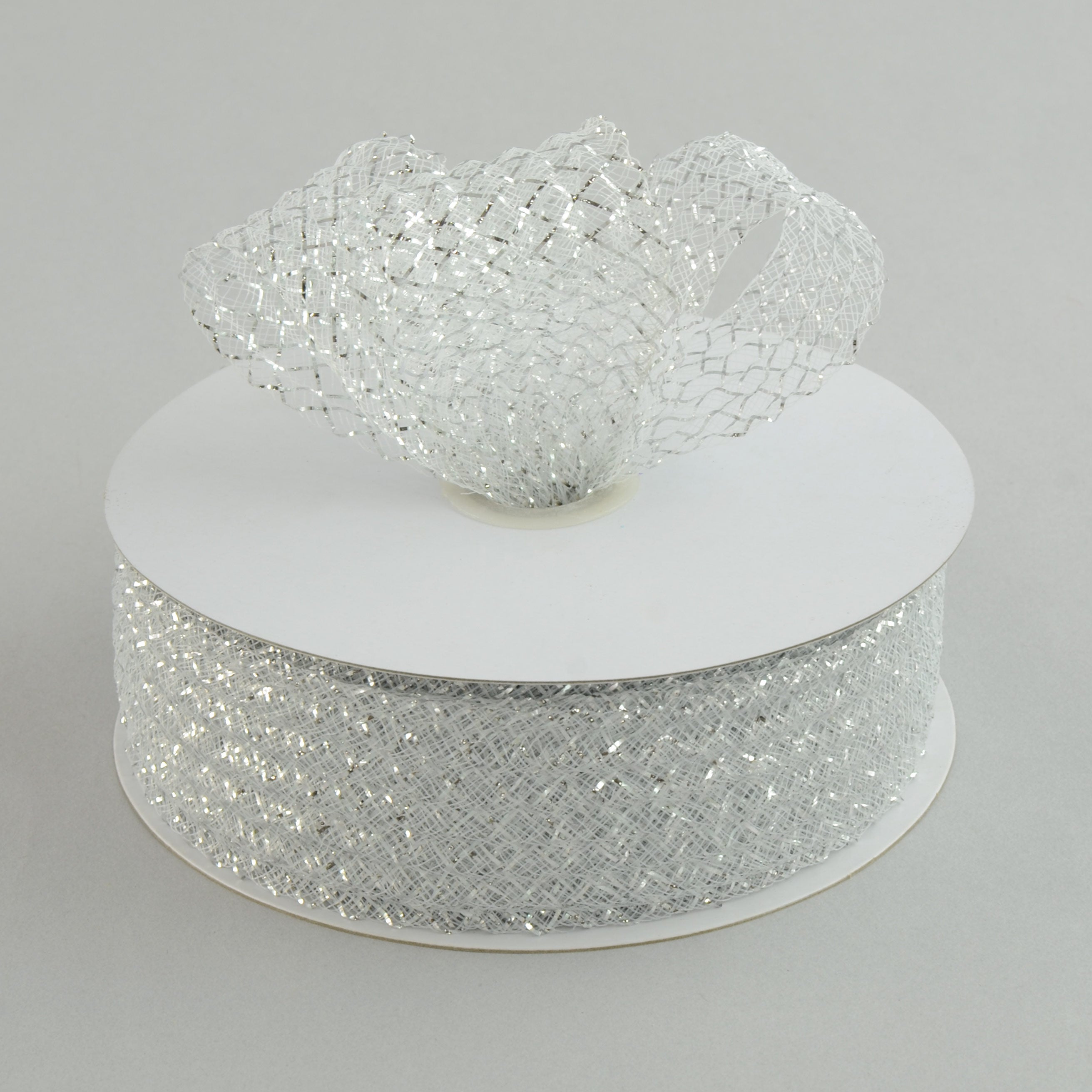 1.5 Inch Deco Flex Mesh Ribbon - Metallic White (30 Yards) for Gift Wrapping, Party Decorations, and DIY Crafts