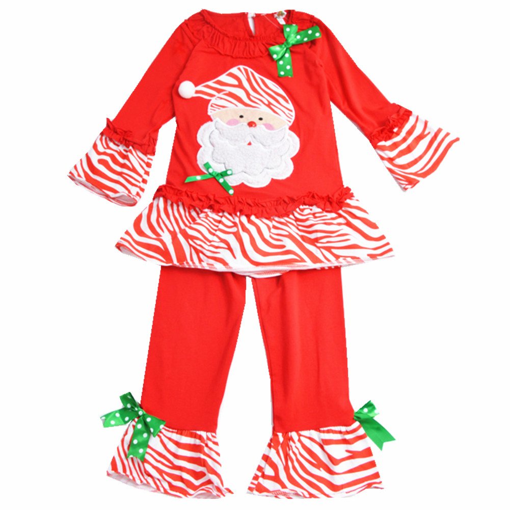 2-Piece Girls' Long Cotton Christmas Santa Pajama Set - Red Holiday Sleepwear for Toddlers (4-5T) - Perfect for Christmas Morning & Family Photos