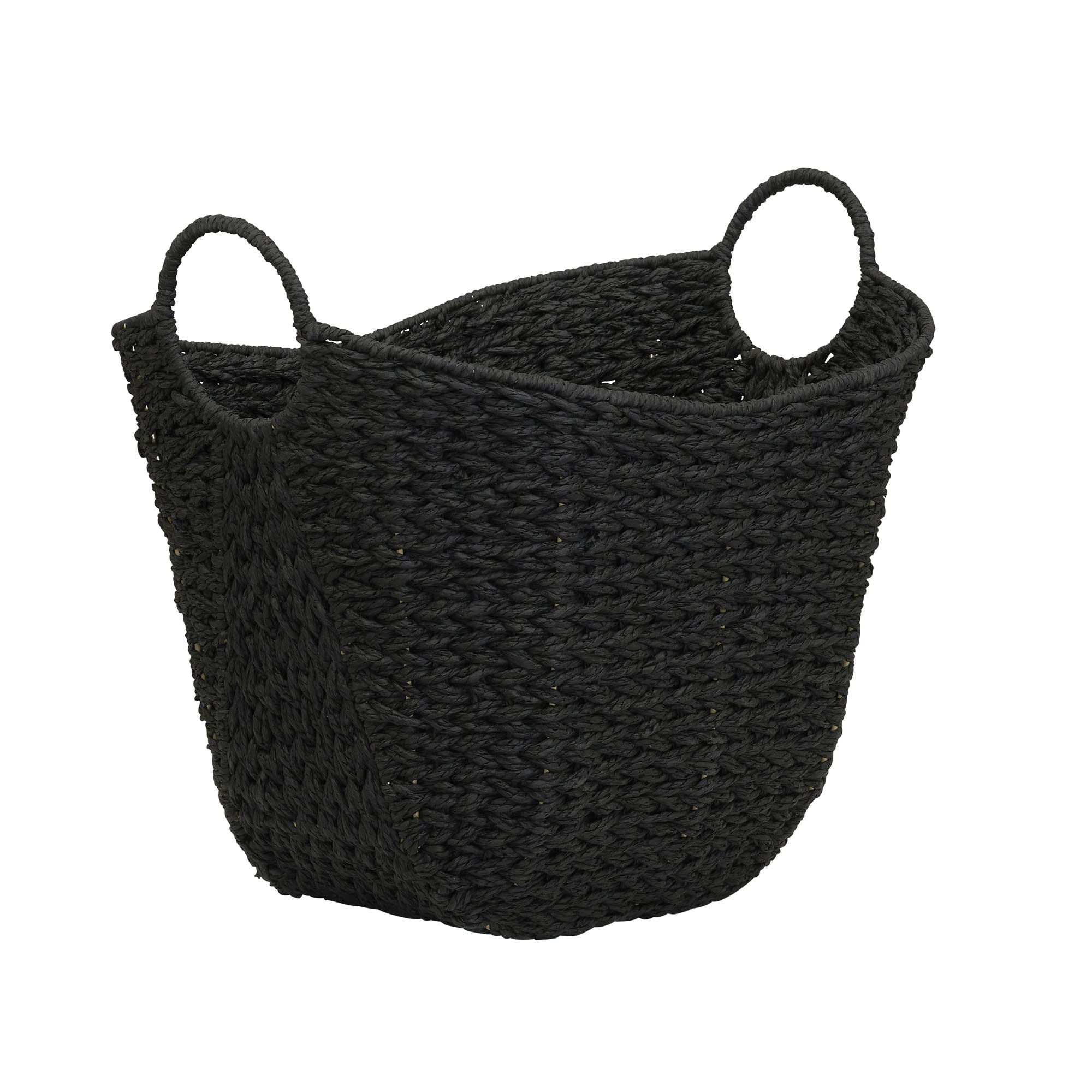 Natural Woven Wicker Storage Basket with Black Paper Rope Handles - Household Essentials for Organizing Bedroom, Bathroom, or Nursery Decor