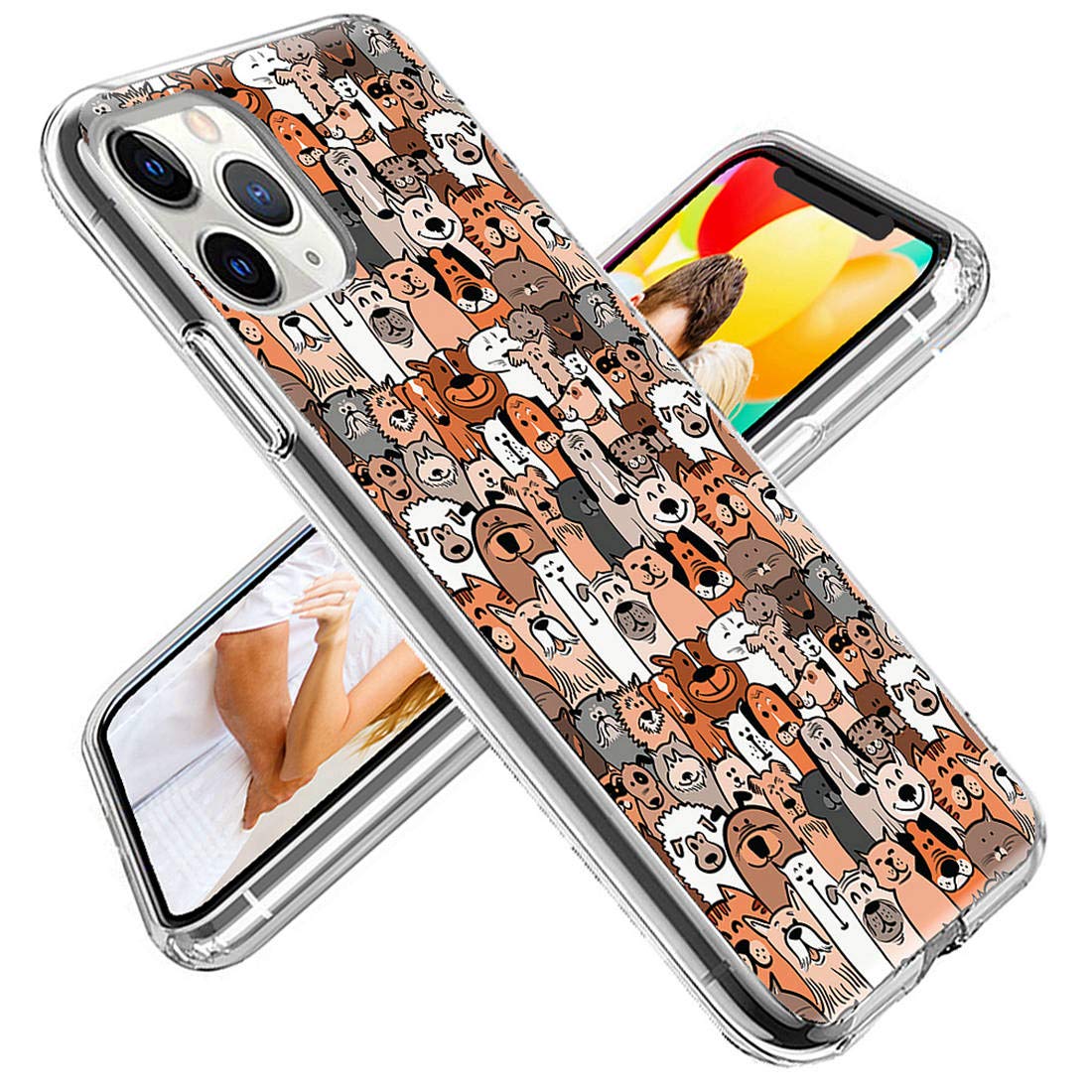 Cute iPhone 11 Pro Max Case for Women - ARTIOSIT Slim Full Body Protective Clear Soft Rubber Phone Cover with Cartoon Animal Design (Brown Dogs & Cats Smile) | Perfect for Everyday Use, Work & Travel Protection