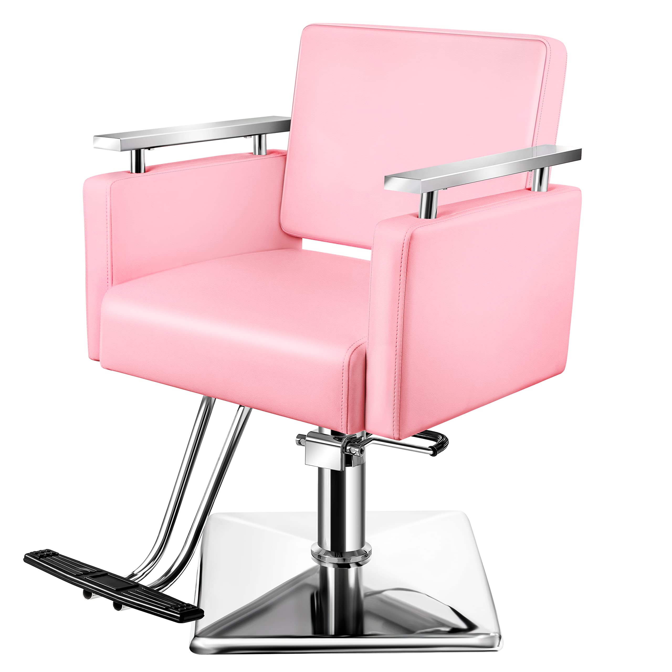 Premium Salon Chair for Hair Stylists - Heavy Duty Stainless Steel Frame, Comfortable Sponge Cushion & Easy-Clean Leather - Professional Beauty Salon Furniture (Pink) - Perfect for Hair Cutting, Coloring, and Styling Services