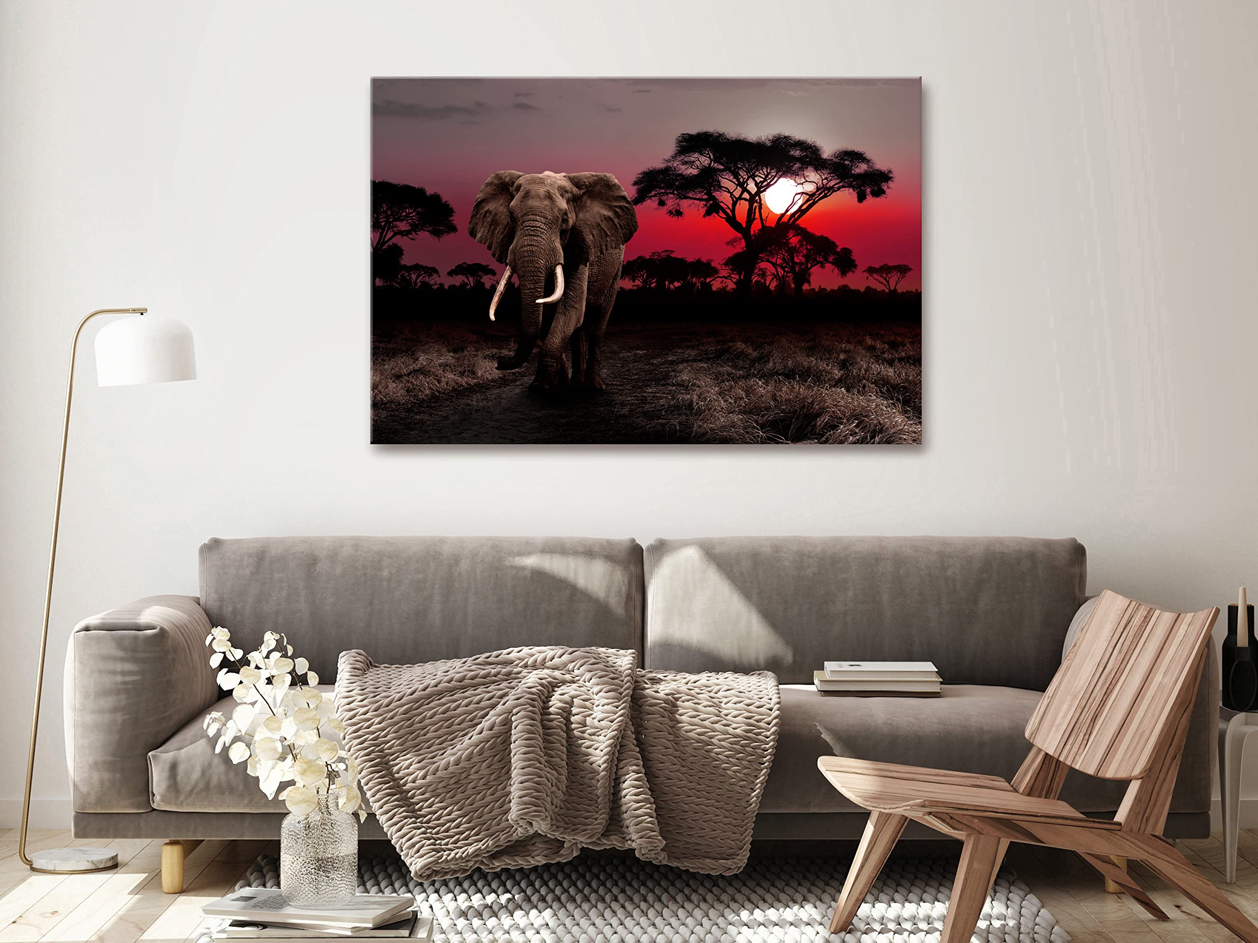 Artgeist Acoustic Canvas Wall Art Print - Elephant Design 35x24 inch Soundproof Picture with Acoustic Foam for Home & Office Decor | African Desert Animal Artwork for Bedroom, Living Room & Studio Soundproofing