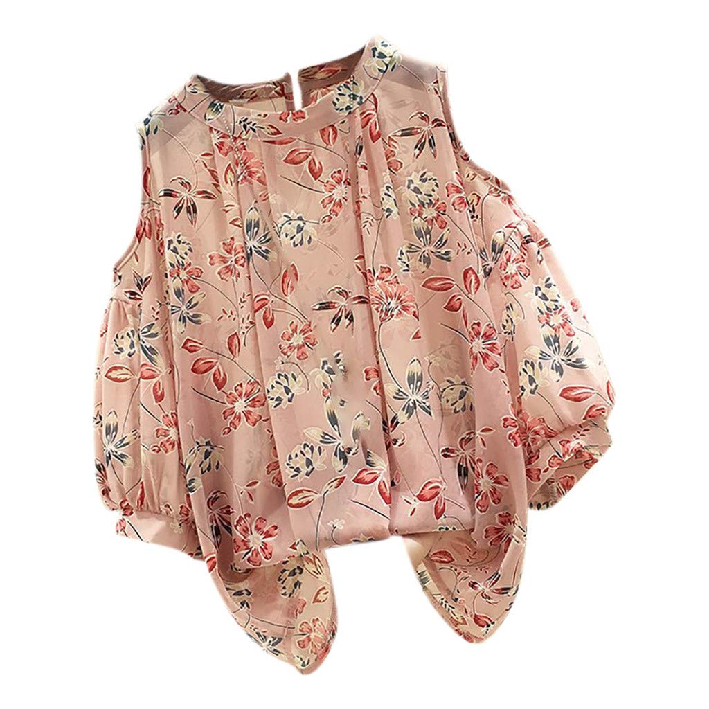 Women's Fashion Printed Cold Shoulder Short Sleeve Blouse - O-Neck Loose Fit Applique Top for Casual Wear & Summer Outfits | Perfect for Parties, Dates, and Office Attire