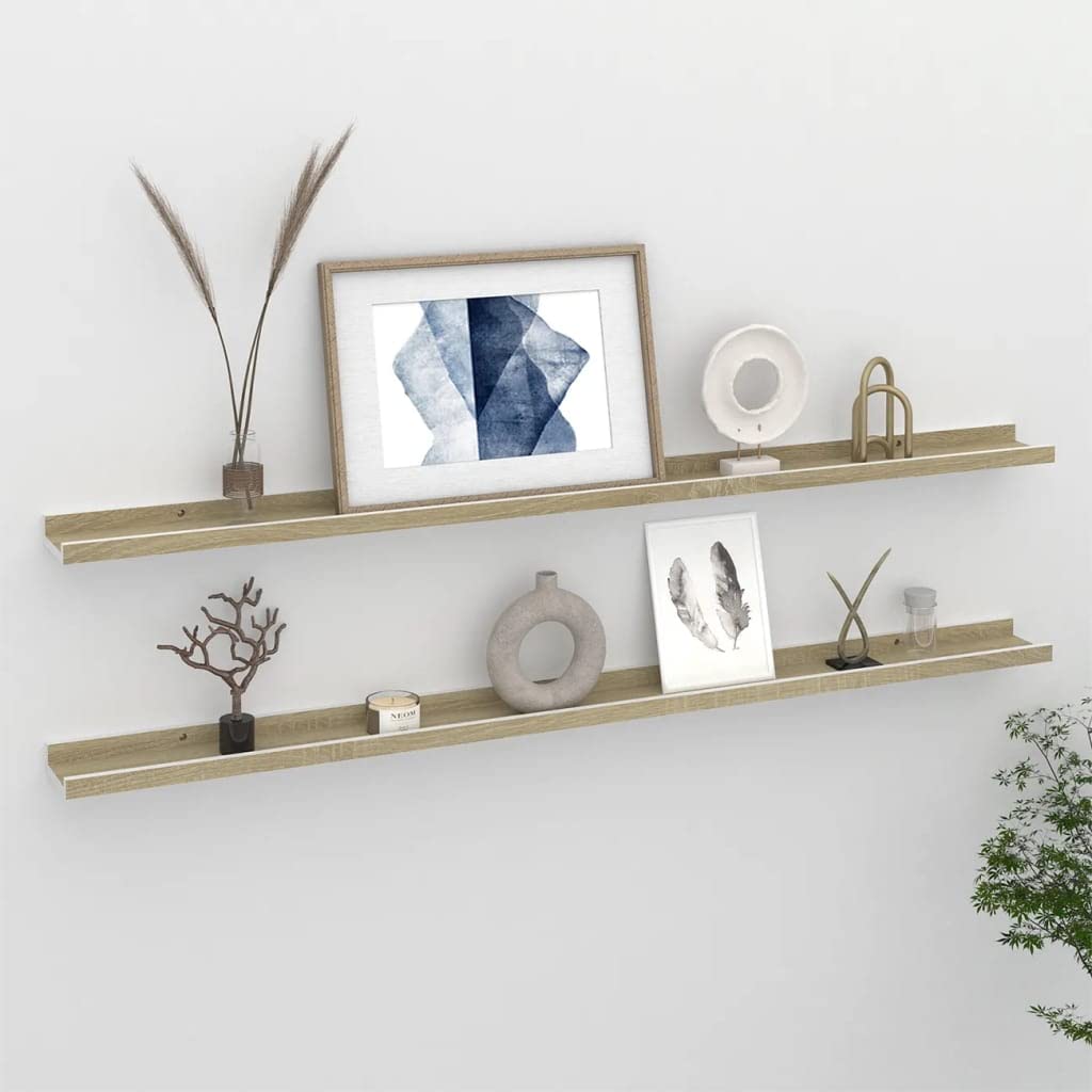 2-Pack Floating Wall Shelves - White & Sonoma Oak (45.3