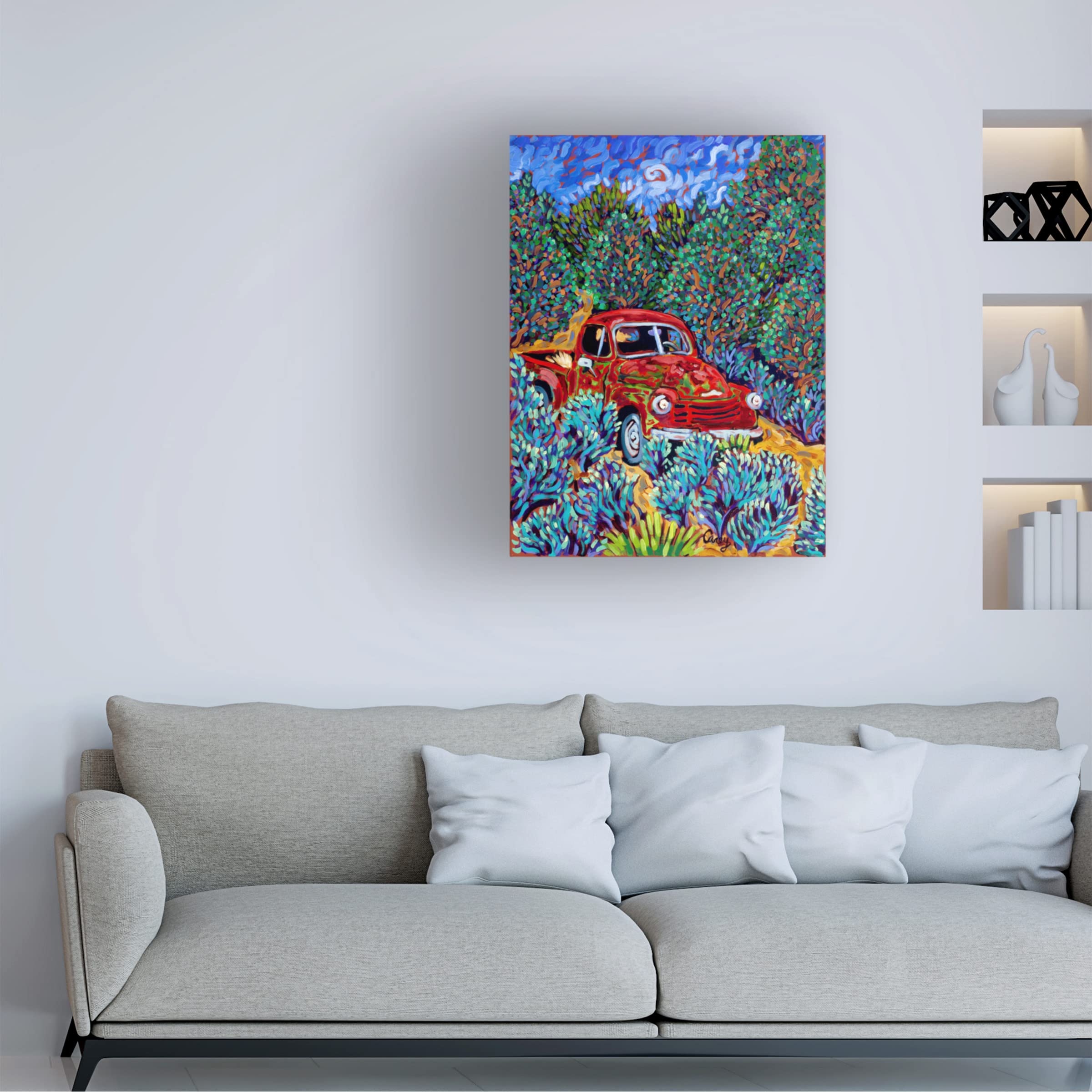 Trademark Fine Art 'Little Red Truck' Canvas Wall Art by Cathy Carey - Rustic Farmhouse Decor for Living Room, Bedroom & Office