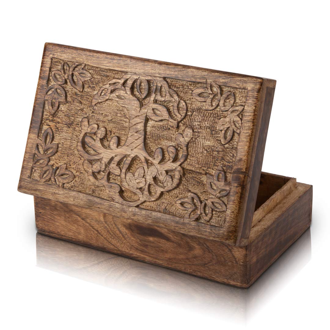 Handmade Wooden Jewelry Box with Tree of Life Carving - Jewelry Organizer, Keepsake Box, Watch Storage, and Trinket Holder - Perfect Birthday, Housewarming, and Wedding Gifts for Women - Great for Home Decor, Bedroom Dresser, and Travel Jewelry Storage
