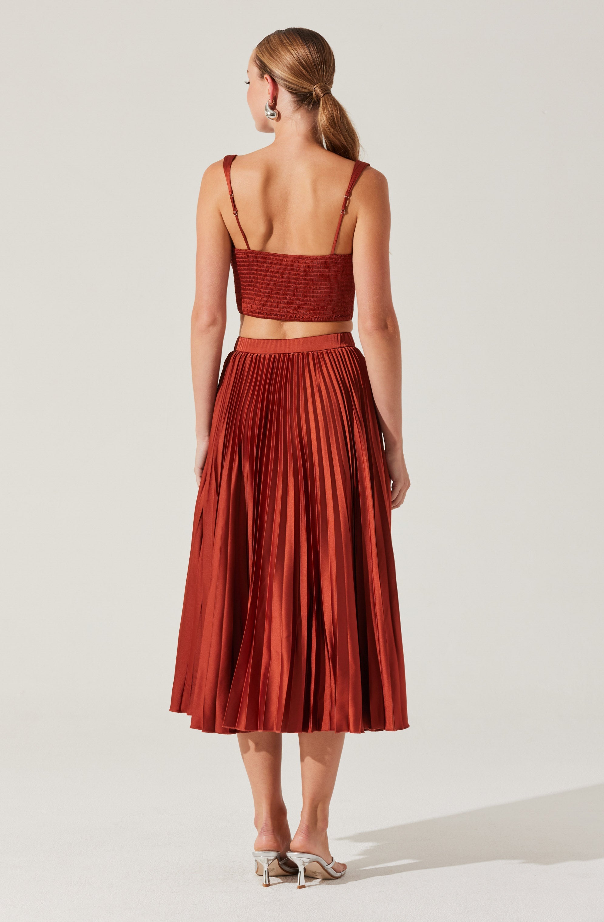 Elegant Pleated Satin Midi Skirt for Women - High Waist A-Line Flowy Skirt for Office, Party & Date Night - Trendy Fashion Skirt for Spring & Summer Outfits
