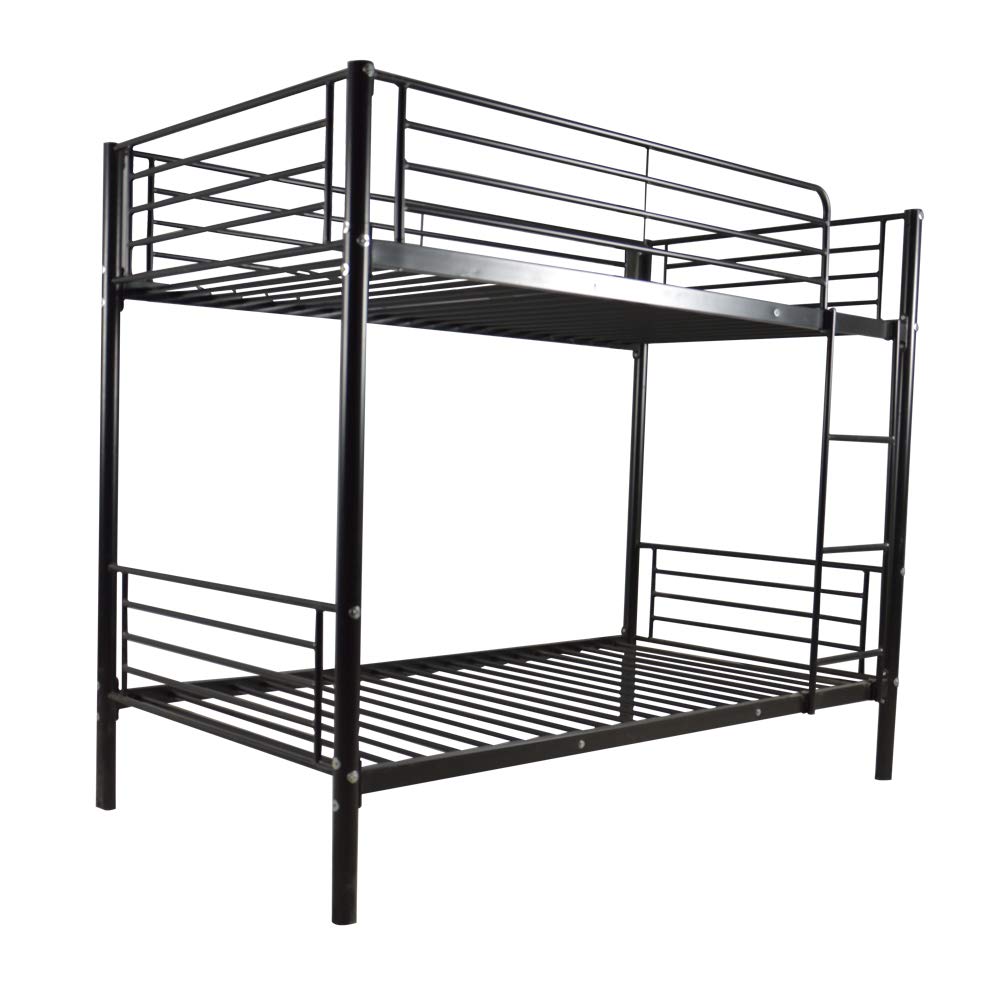 Modern Metal Steel Twin Over Twin Bunk Bed Frame for Kids, Teens & Adults - Sturdy Platform Bed with Ladder & Stairs in Gray/Black - Perfect for Small Spaces, Guest Rooms & Dormitories