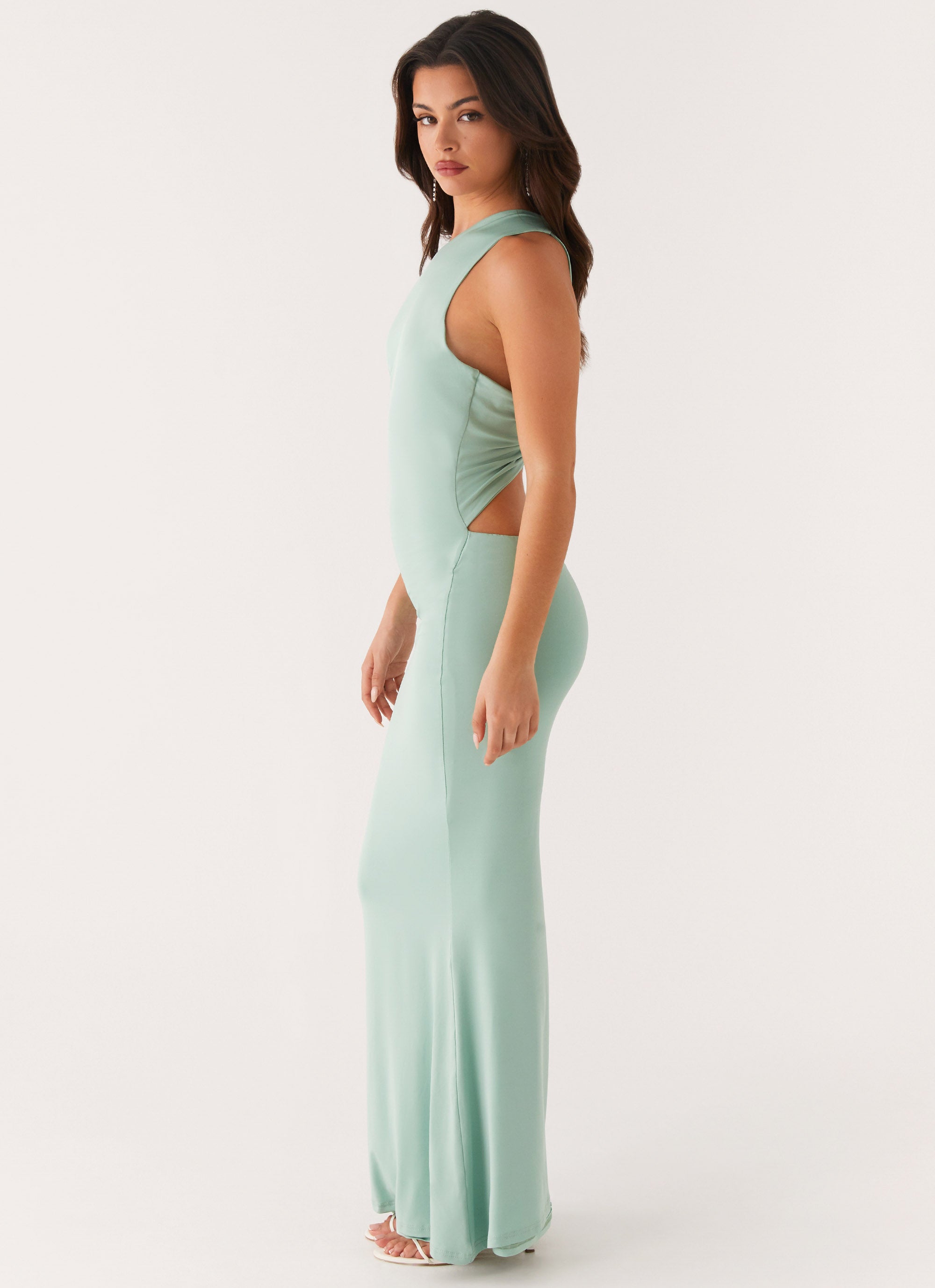 Elegant One Shoulder Maxi Dress in Mint Green - Perfect for Beach Vacations, Summer Parties & Evening Events