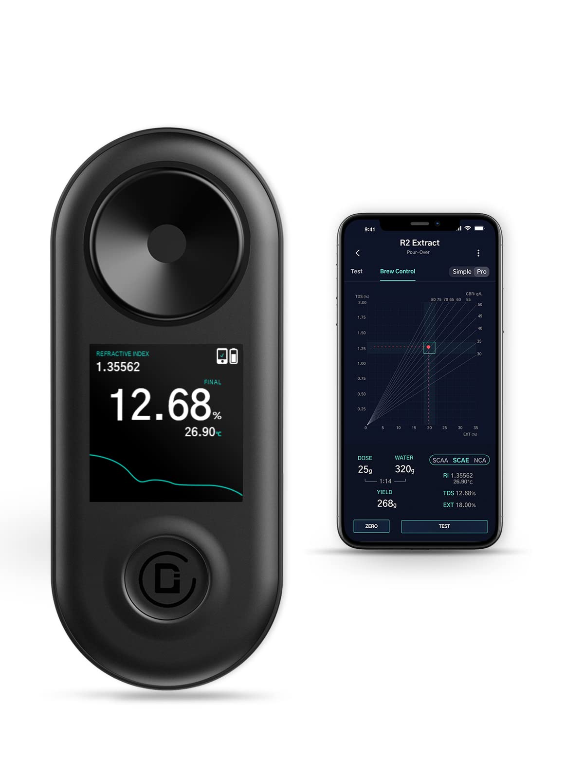 R2 Extract Coffee TDS Refractometer with DiFluid Café APP | 0-30% Brix Range | 0.02% High Precision | Rechargeable & Portable | Perfect for Coffee Brewing, Espresso Testing, and Home Barista Use