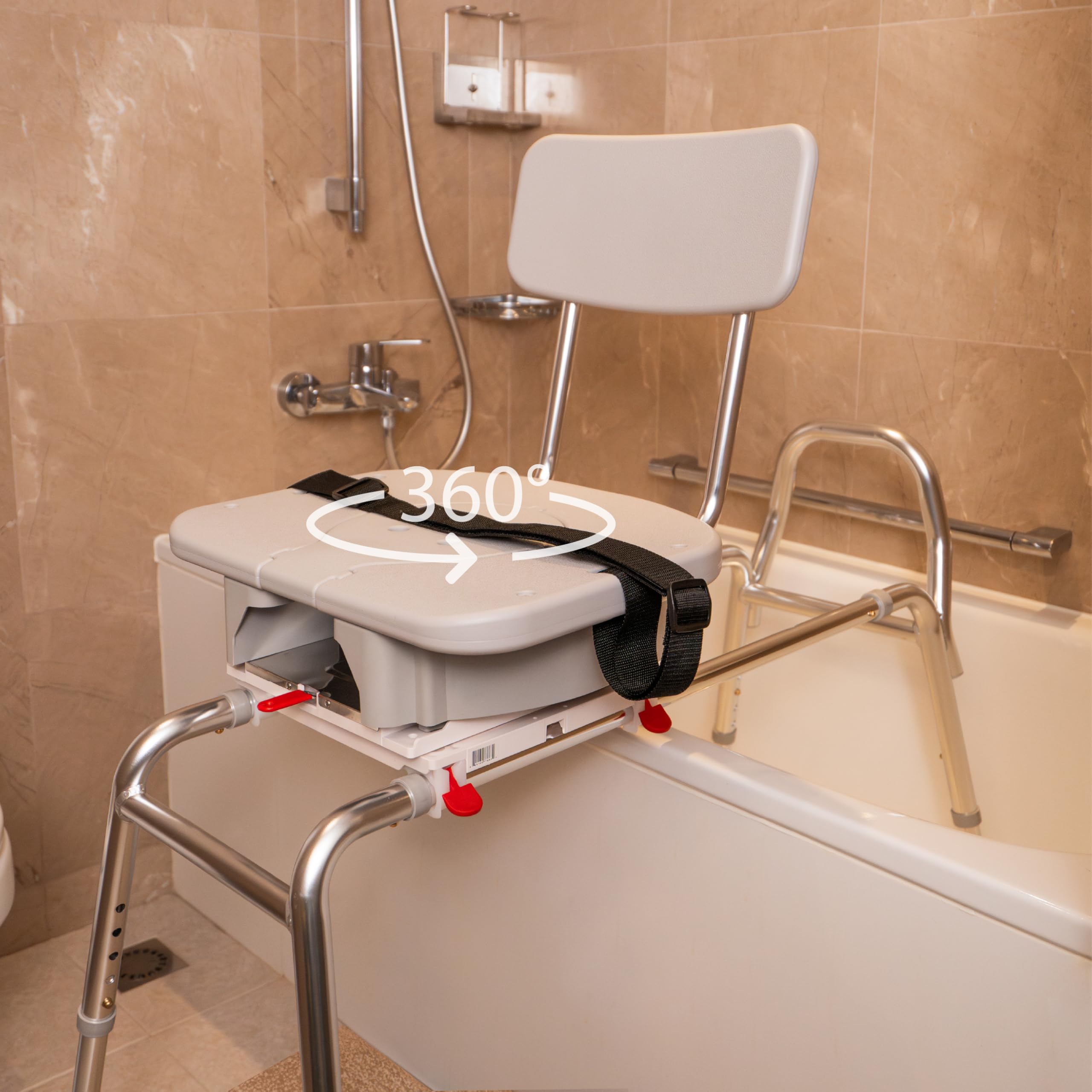 Eagle Health Supplies Adjustable Height Swivel Sliding Shower Chair & Bathtub Transfer Bench with Cut-Out Design - Heavy Duty 400 lbs Capacity - Safety Shower Seat for Elderly & Disabled Adults - Ideal for Bathroom Safety, Mobility Assistance & Post-Surgery Recovery (Model 77663)