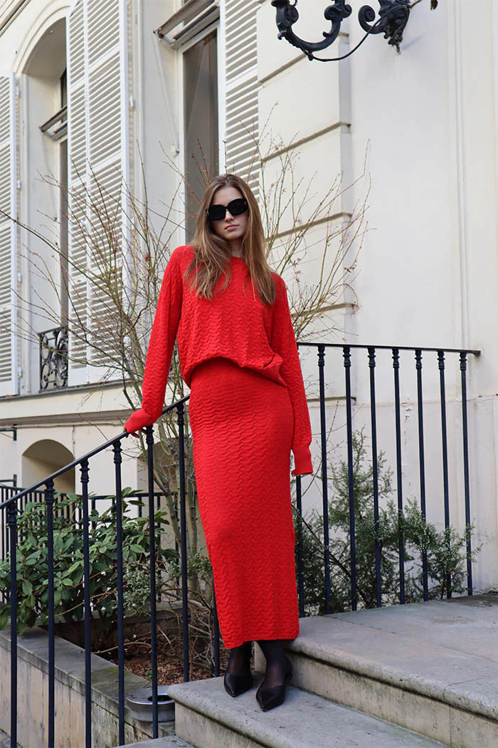 Stylish Red Felix Skirt for Women - Flowy A-Line Midi Skirt with Pockets | Perfect for Office, Date Night & Summer Outfits