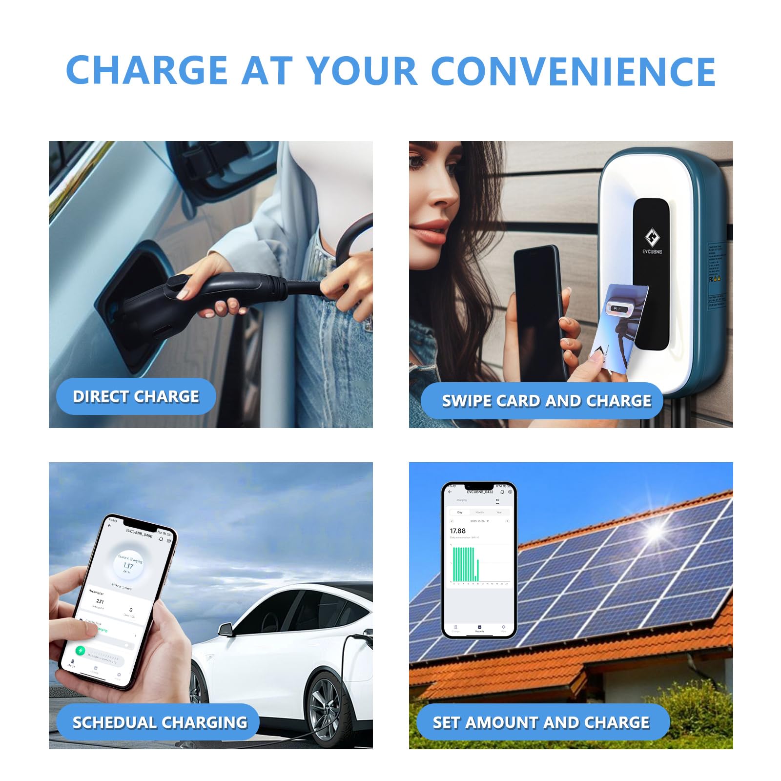 Level 2 EV Charger 50 Amp 240V - WiFi/APP/RFID Card Control - 25ft Cable - NEMA14-50 Plug or Hardwired - Indoor/Outdoor Electric Vehicle Charging Station - Perfect for Home, Garage & Workplace Charging