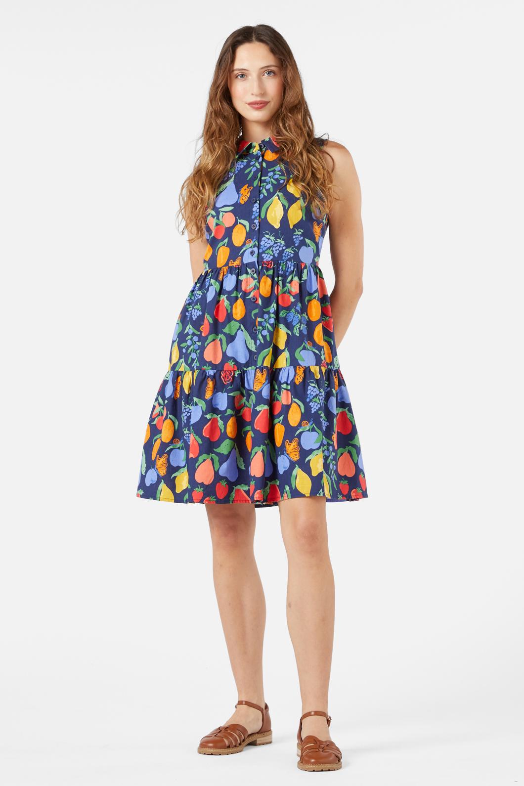 Stylish Women's Fruit Print Shirt Dress - Casual Summer Flowy Tunic Top for Beach, Picnic & Everyday Wear