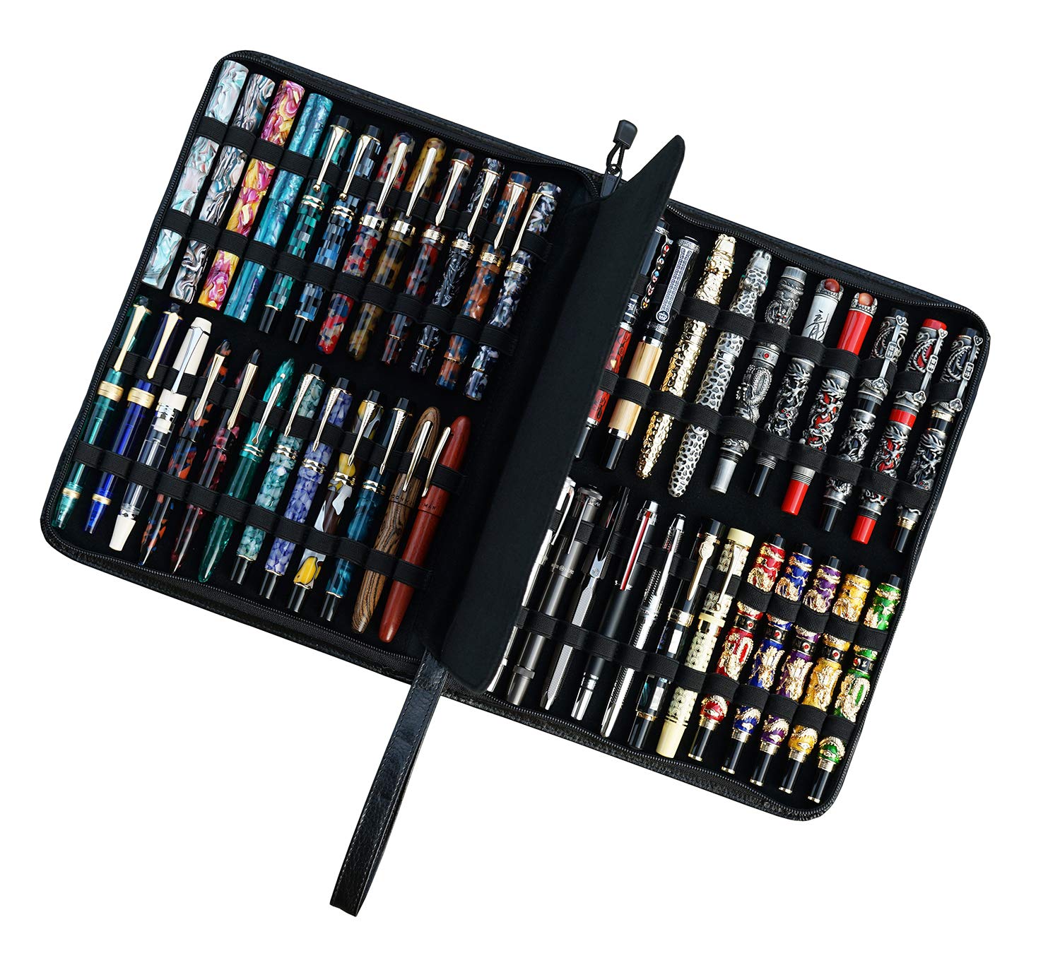 Premium Genuine Cowhide Leather Pen Case Holder - Large Capacity Pouch for 46 Fountain Pens & Rollerball Pens - Perfect Office & Business Gift (Black) - Ideal for Professionals, Writers & Pen Collectors