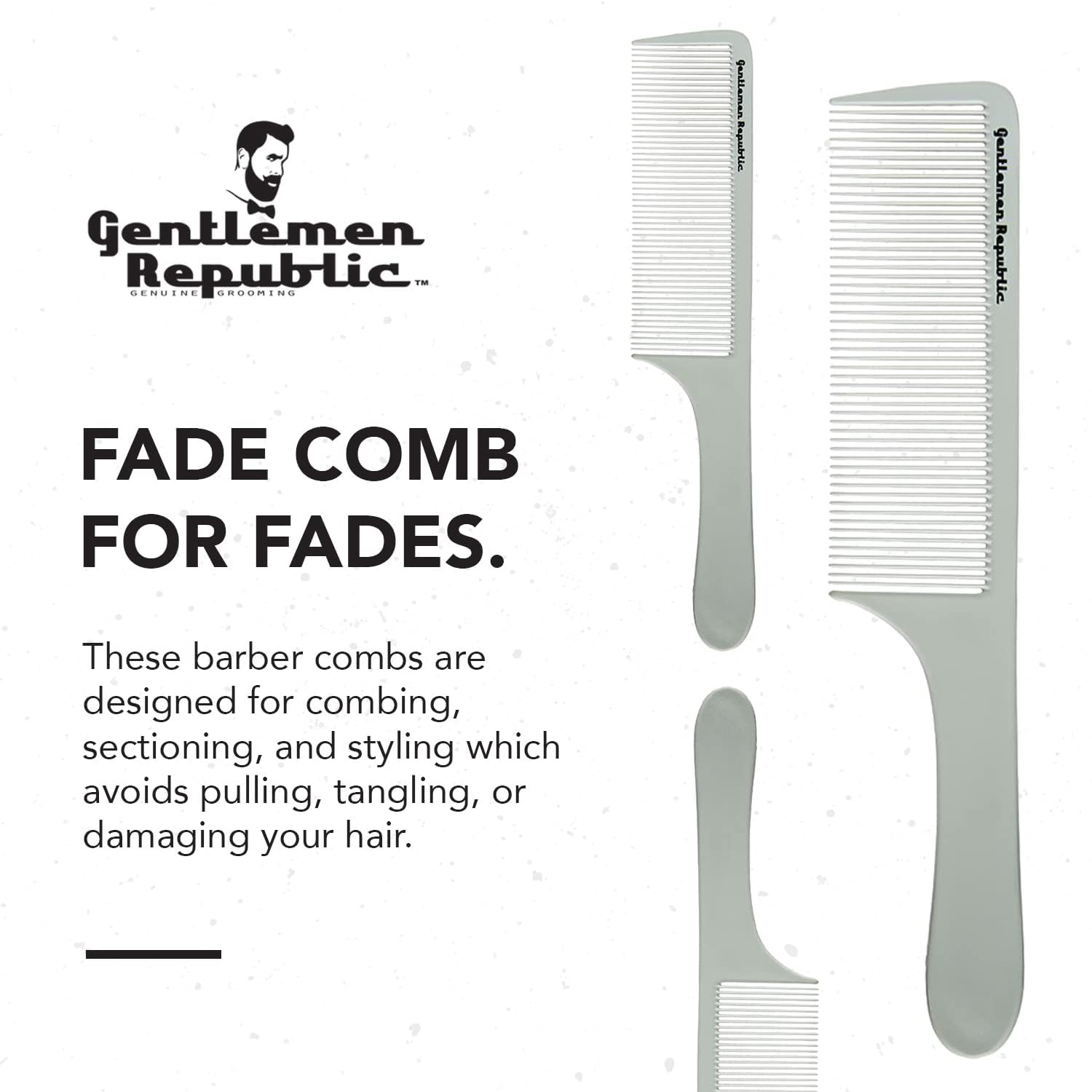 Gentlemen Republic Professional Barber Comb for Men - Soft Round Tips & Precision Teeth for Fades, Blending, and Haircuts | Durable Styling Tool for Barbers & Home Use | Perfect for Salon, Grooming Kits, and Travel