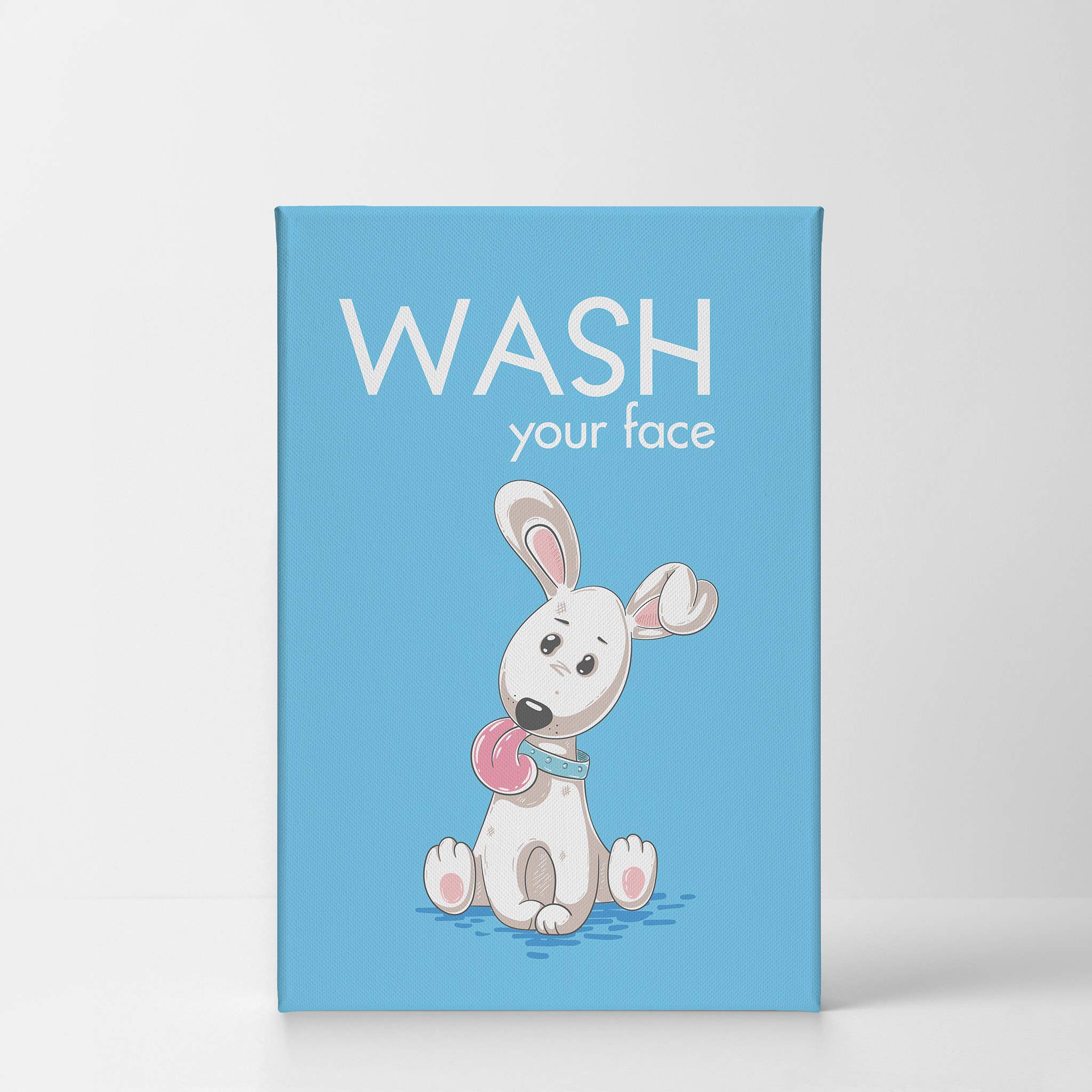 Smile Art Design 'Wash Your Face' Quote Canvas Print - Funny Bathroom Sign for Kids & Dog Nursery Decor - Ready to Hang Wall Art (36x24) - Made in USA | Perfect for Bathroom, Nursery, and Home Decoration