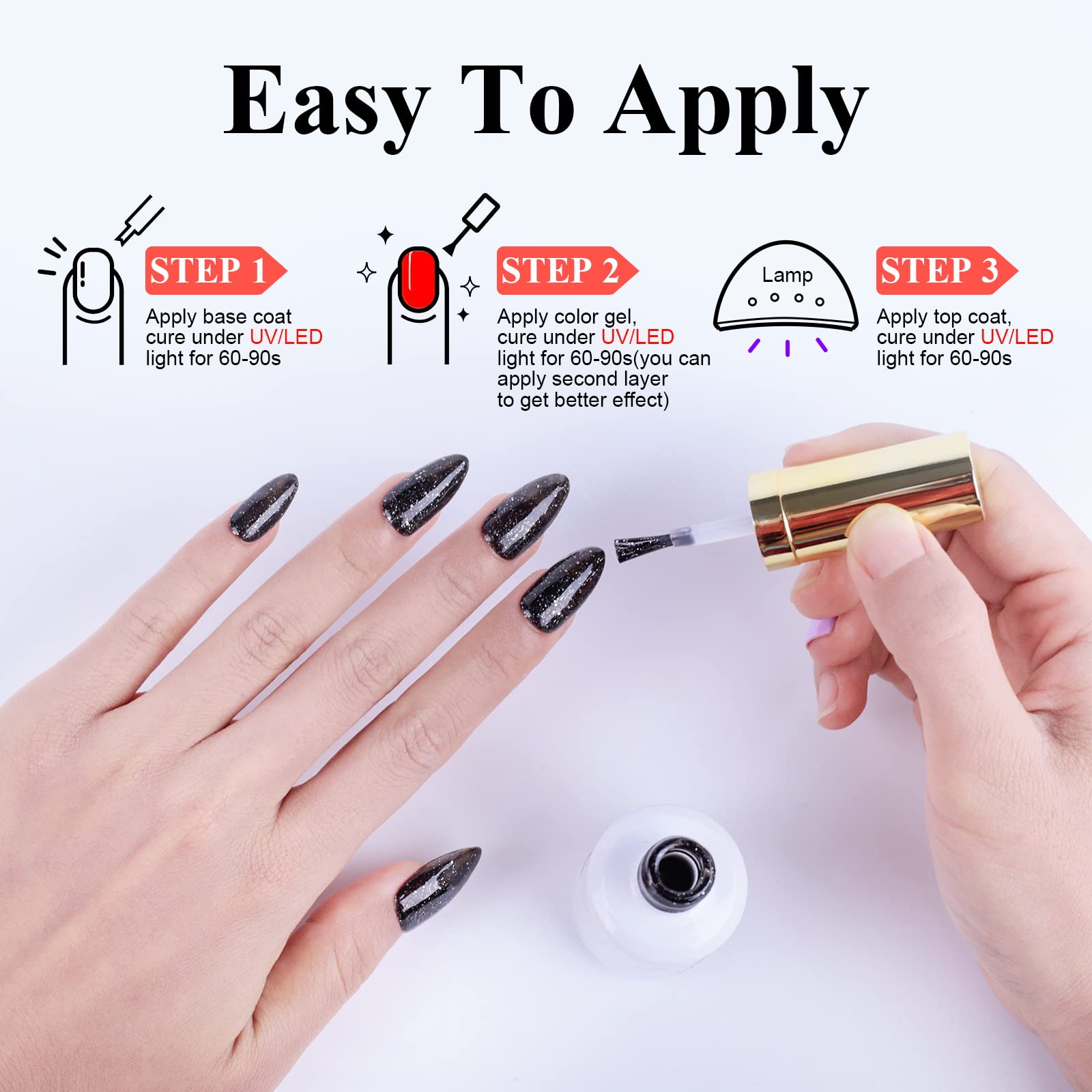 Imtiti Black Glitter Gel Nail Polish - 0.5 Fl Oz Soak Off LED/UV Gel Polish for DIY Nail Art, Manicure & Salon Use | Perfect for Parties, Weddings & Special Occasions