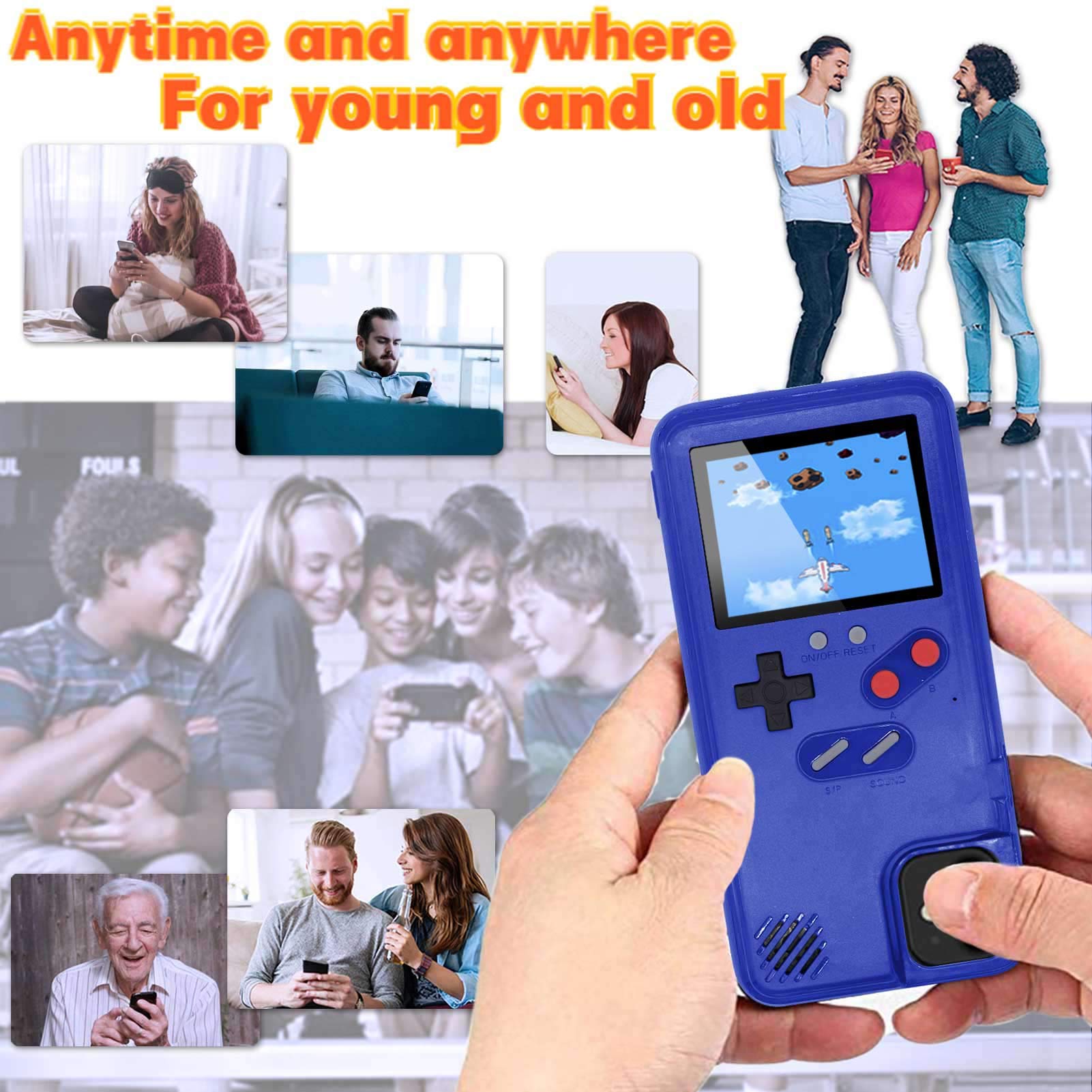 Retro Game Case for iPhone 12/12 Pro - 36 Built-in Classic Games, Color Display & Built-in Battery - Protective Gaming Case for iPhone (Blue) - Perfect for Travel, Commuting & Nostalgic Gaming Fun