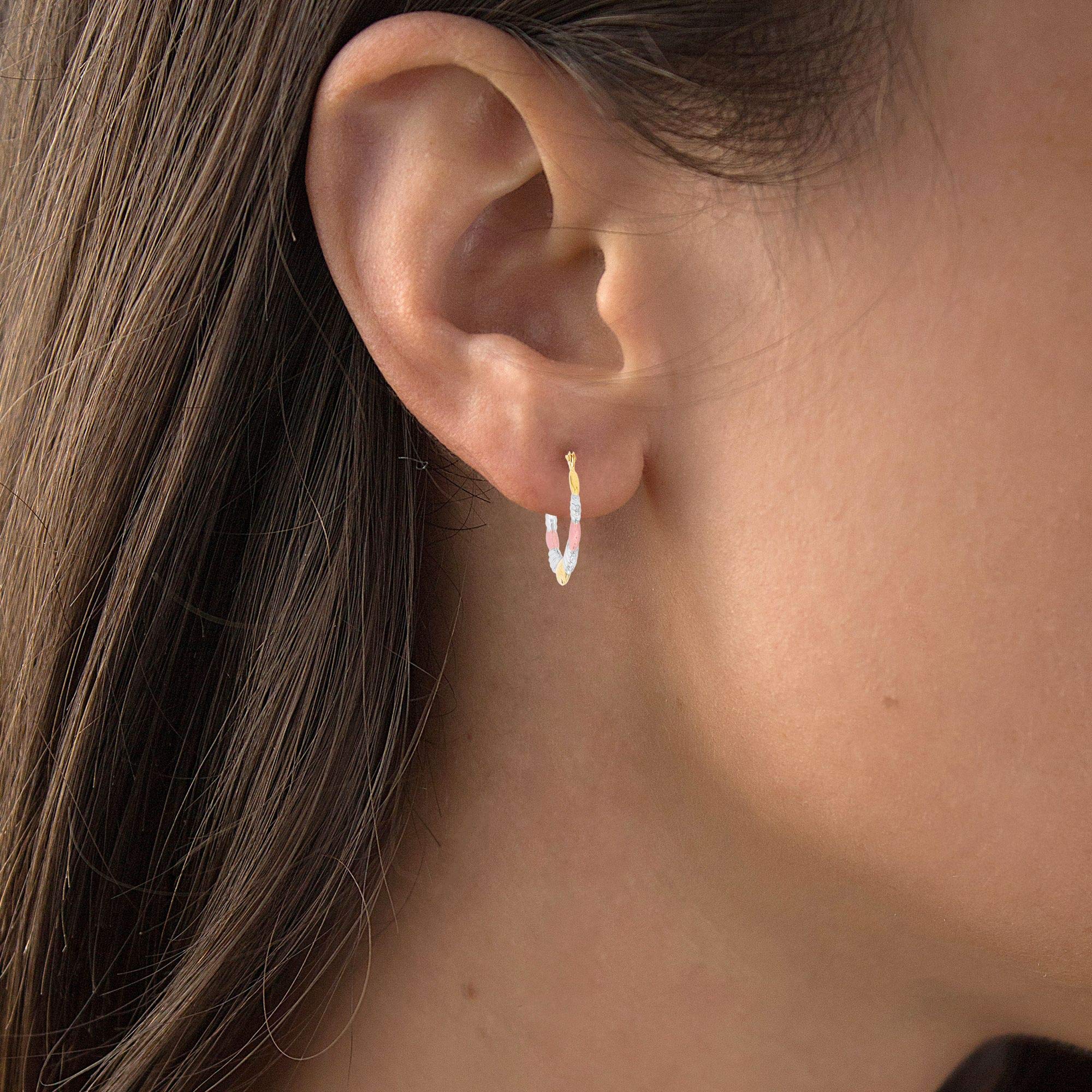 14K Solid Gold Polished & Satin Twist Hoop Earrings for Women - Hypoallergenic 21mm Hoops for Sensitive Ears | Elegant Everyday & Special Occasion Jewelry Gift
