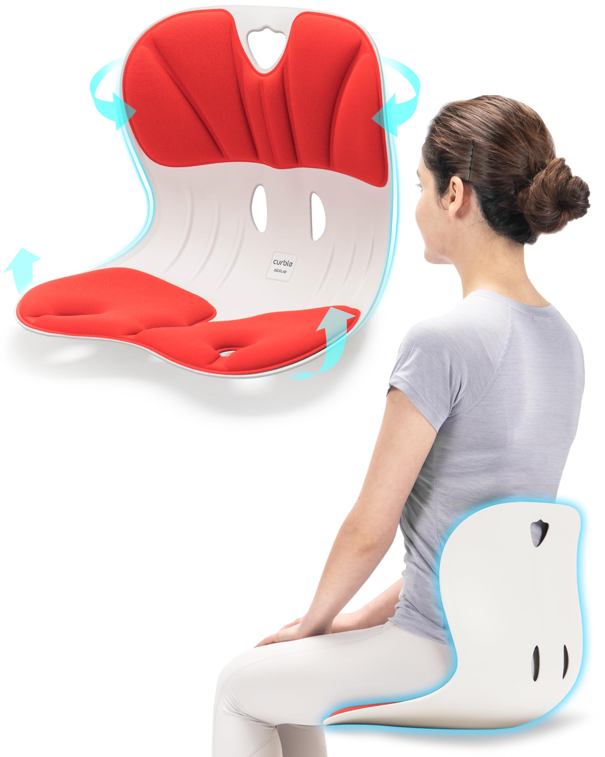 Curble Wider (Standard Wide) - Ergonomic Lumbar Support Cushion for Lower Back Pain Relief, Posture Corrector for Home Office Desk Chair & Floor Seat - Patented Design (Red) - Perfect for Long Sitting, Driving & Gaming