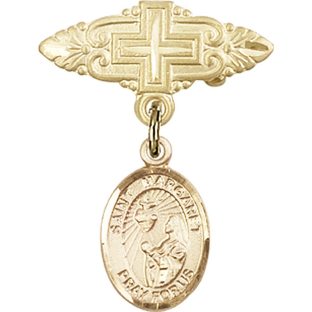Gold Filled St. Margaret Mary Alacoque Baby Badge Charm - 1 X 3/4 Inches Religious Cross Pin for Baptism, First Communion & Baby Gifts