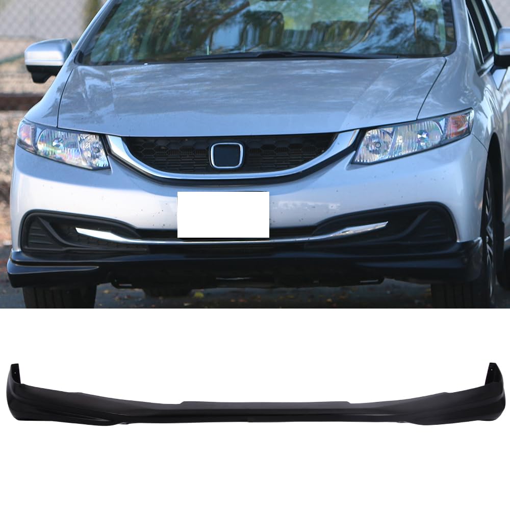 IKON MOTORSPORTS Front Bumper Lip Spoiler - Black PU Chin Spoiler Add-On for 2013-2015 Honda Civic (Ikon Style) | Enhances Aerodynamics & Sporty Look for Street Racing & Car Shows