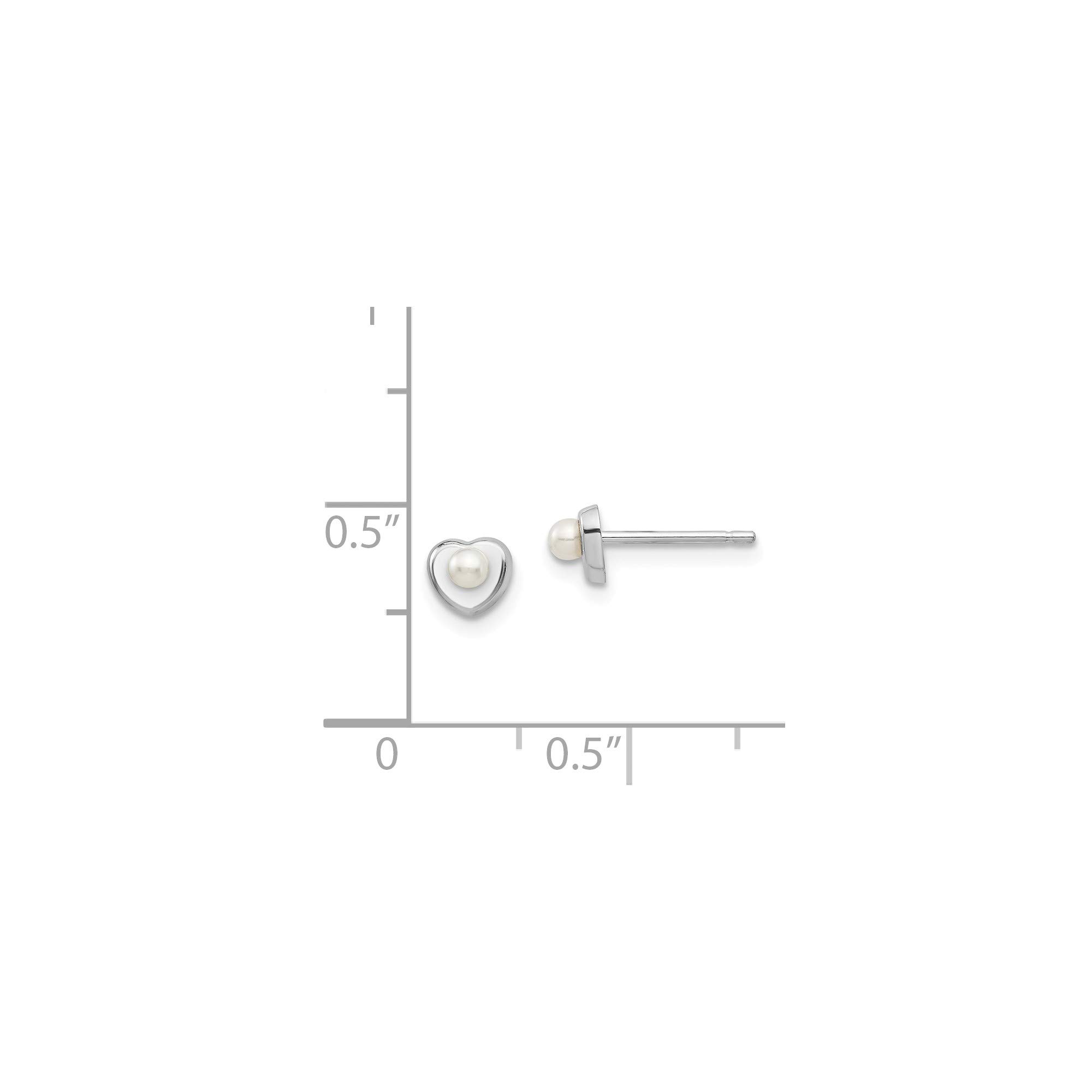 14K White Gold Madi K Freshwater Cultured Pearl Heart Stud Earrings - Elegant Button Design for Women | Perfect for Weddings, Anniversaries & Special Occasions