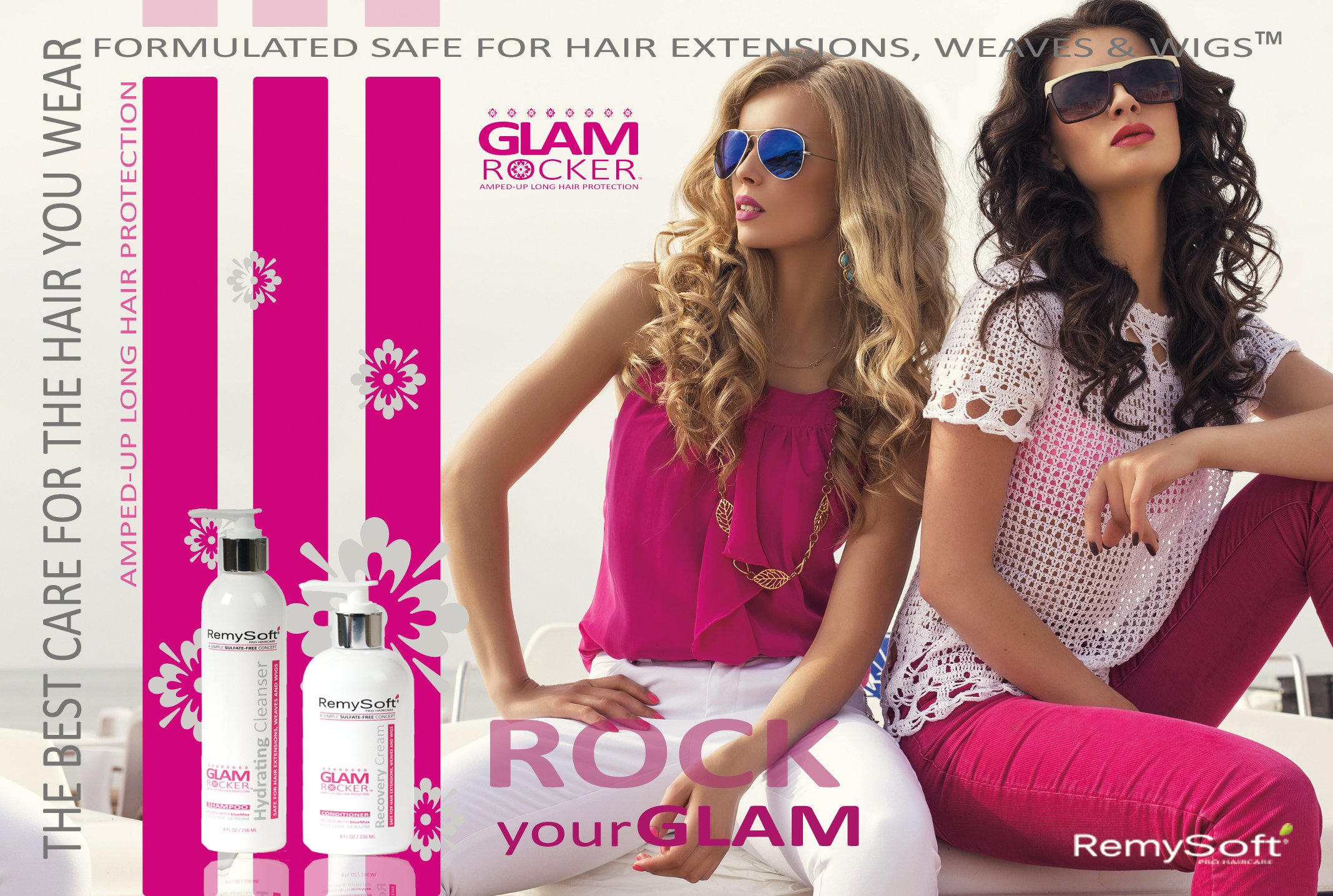 Glam Rocker System - Sulfate-Free Shampoo, Conditioner & Serum for Hair Extensions, Weaves & Wigs - Gentle Salon Formula - Safe for Daily Use & Styling