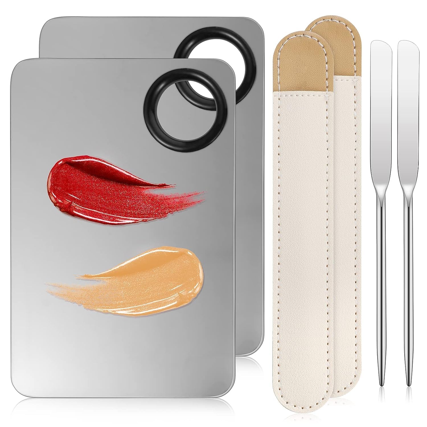 INOG Picasso Korean Makeup Spatula Set - 2 Makeup Spatulas & 2 Palettes for Foundation, Eyeshadow, Eyelash & Nail Art - Professional Cosmetic Tools for Flawless Makeup Application at Home or Salon