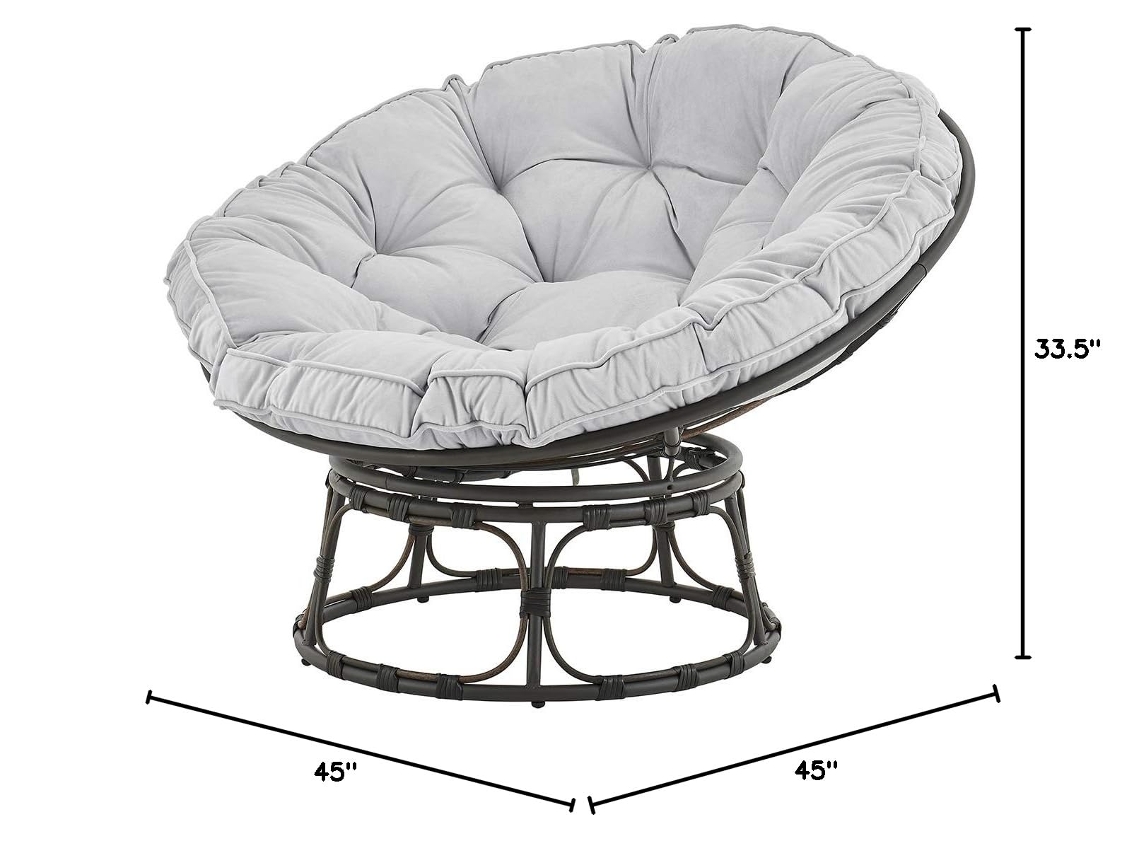 Barton Papasan Chair - Round Swivel Chair with Soft Cushion for Living Room, Bedroom, Patio - Indoor/Outdoor Lounge Chair in Grey - Perfect for Relaxing, Reading & Sunbathing