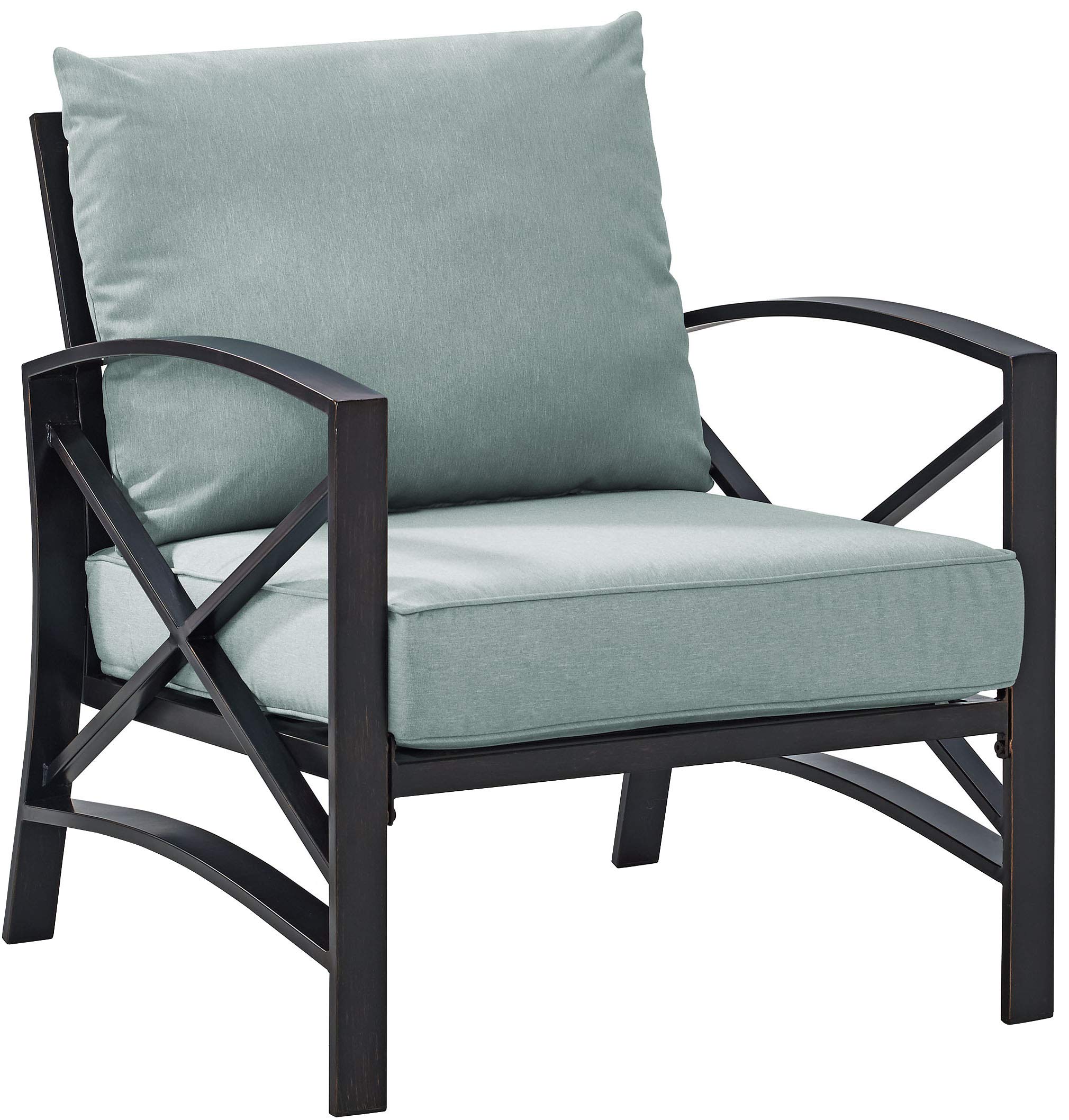 Crosley Kaplan 5-Piece Outdoor Loveseat Patio Set - Oiled Bronze Frame with Mist Cushions, Weather-Resistant Conversation Furniture for Porch, Deck, Backyard & Garden Relaxation
