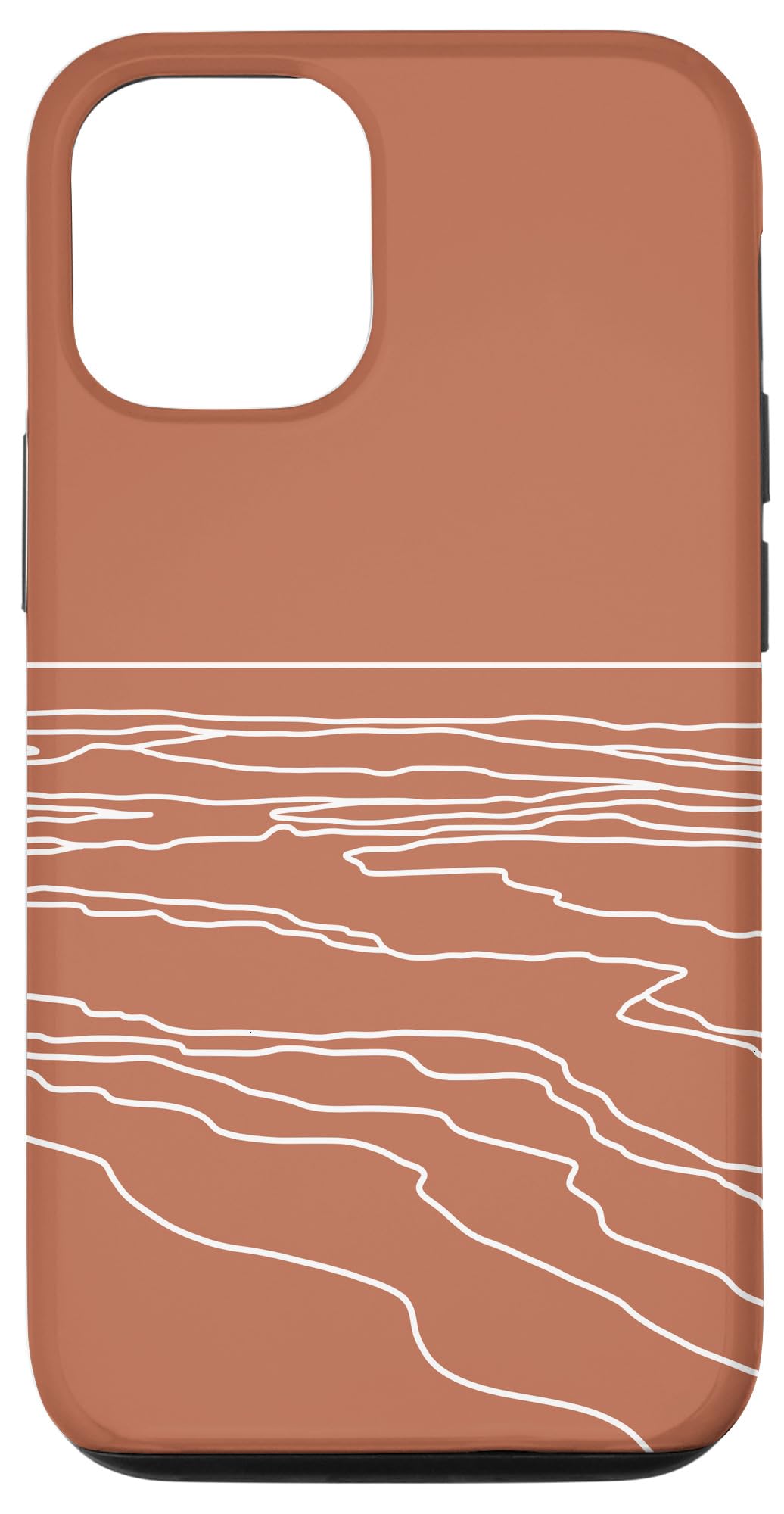 iPhone 12/12 Pro Case - Modern Boho Terracotta with Beach Waves Ocean Abstract Line Art Design | Trendy Protective Cover for Daily Use, Travel & Outdoor Activities