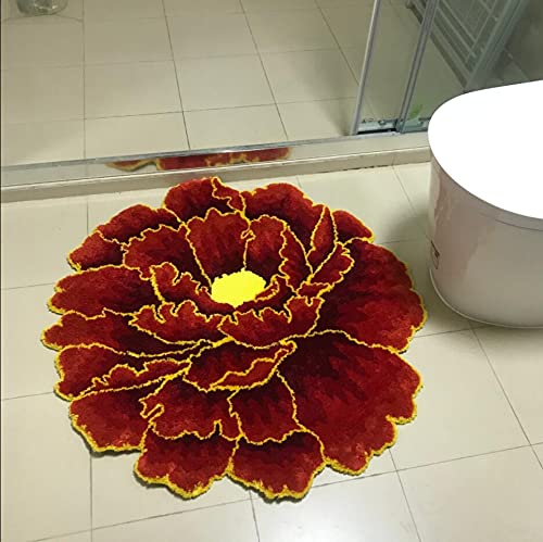 Red Peony Flower Round Non-Slip Rug - Soft Bath Mat for Bedroom, Kitchen & Bathroom | Floral Area Rug for Wedding Decor & Home Decor | Perfect for Living Room, Nursery & Entryway