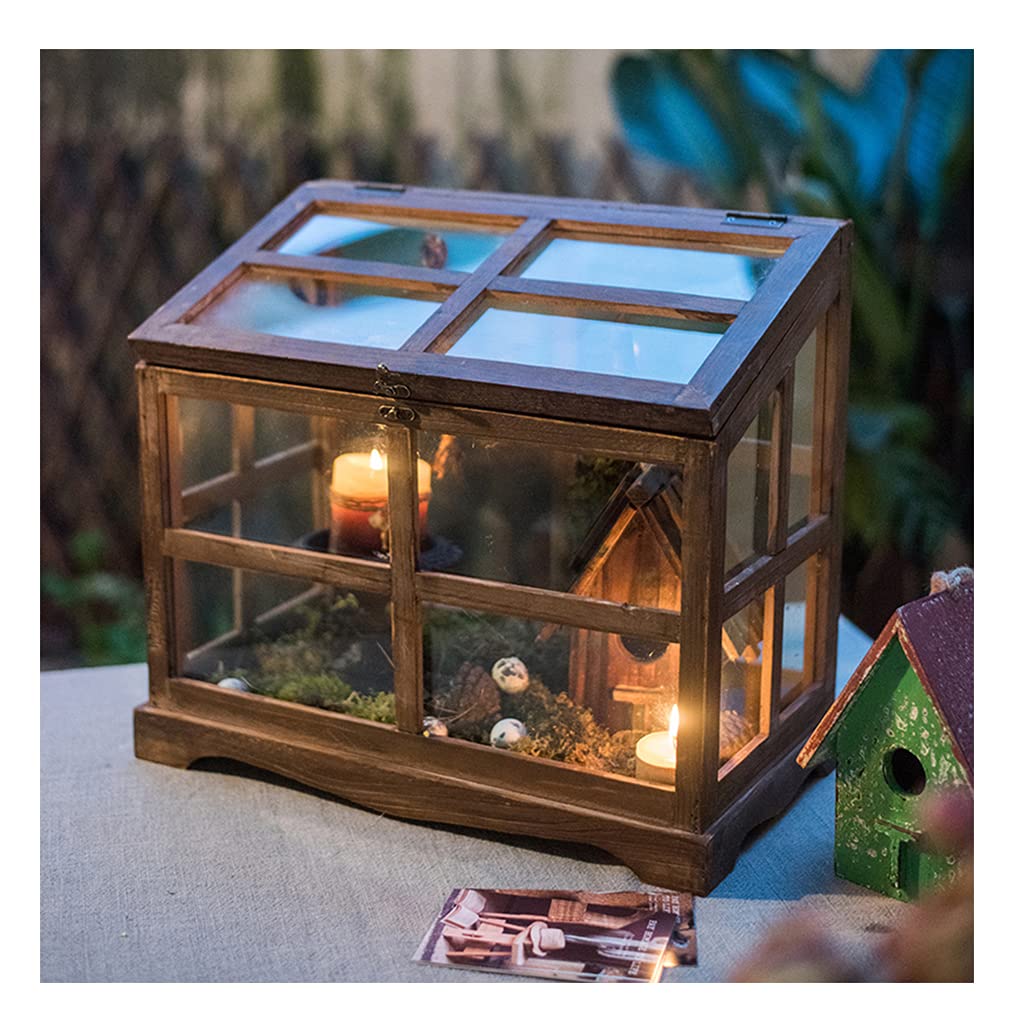 WXJ Solid Wood Glass Flower House Greenhouse - American Country Style Mini Greenhouse for Plants, Succulents, Fairy Garden | Perfect for Wedding Card Box & Miniature Housewarming Gift | Indoor/Outdoor Decor, Home Gardening, and Unique Gift Ideas