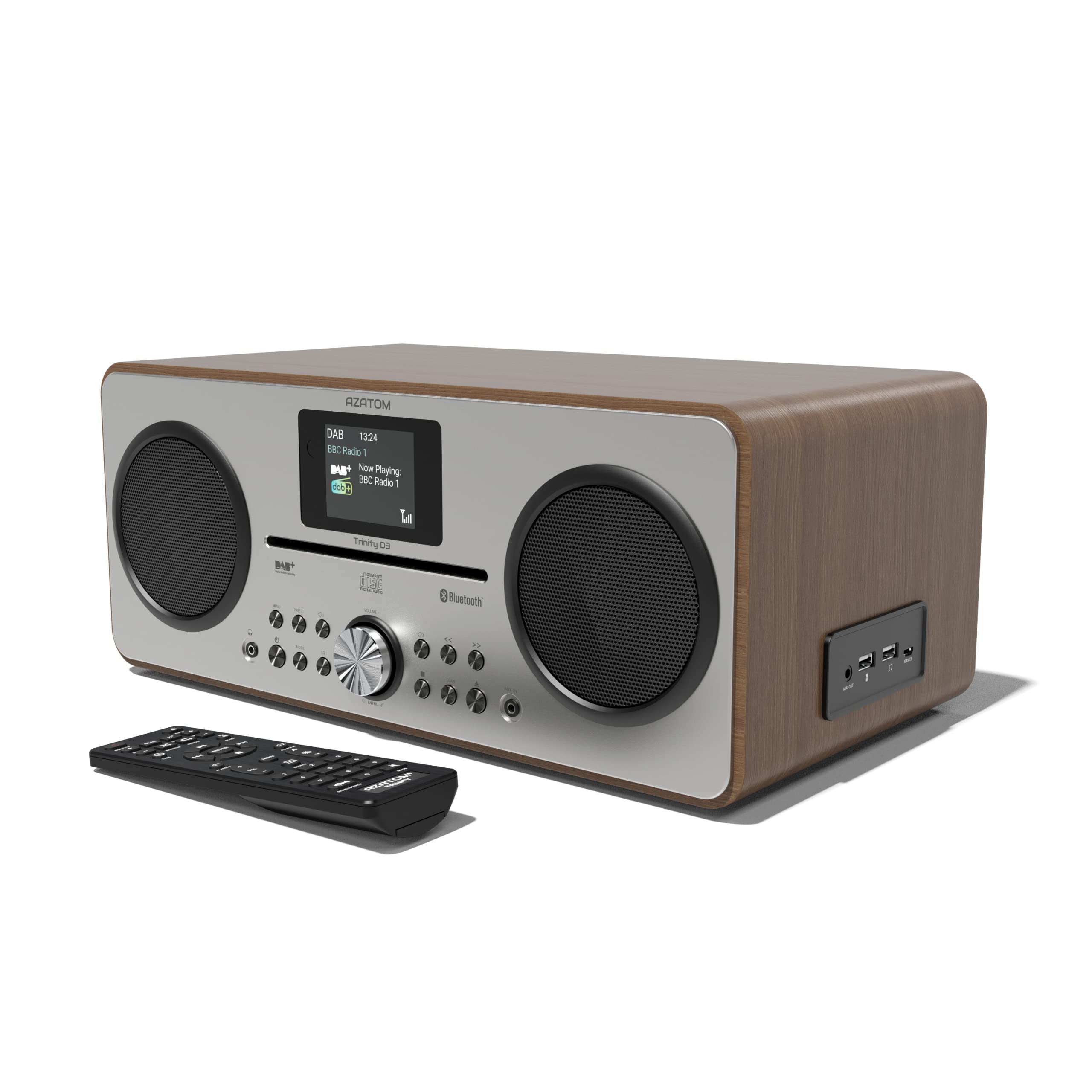 AZATOM Trinity Walnut DAB/DAB+ Digital FM Radio with CD Player & Bluetooth Speaker System | USB MP3 Playback, Charging Port, Alarm Clock, Equalizer & Remote | Hi-Fi Sound for Home, Office & Outdoor Use