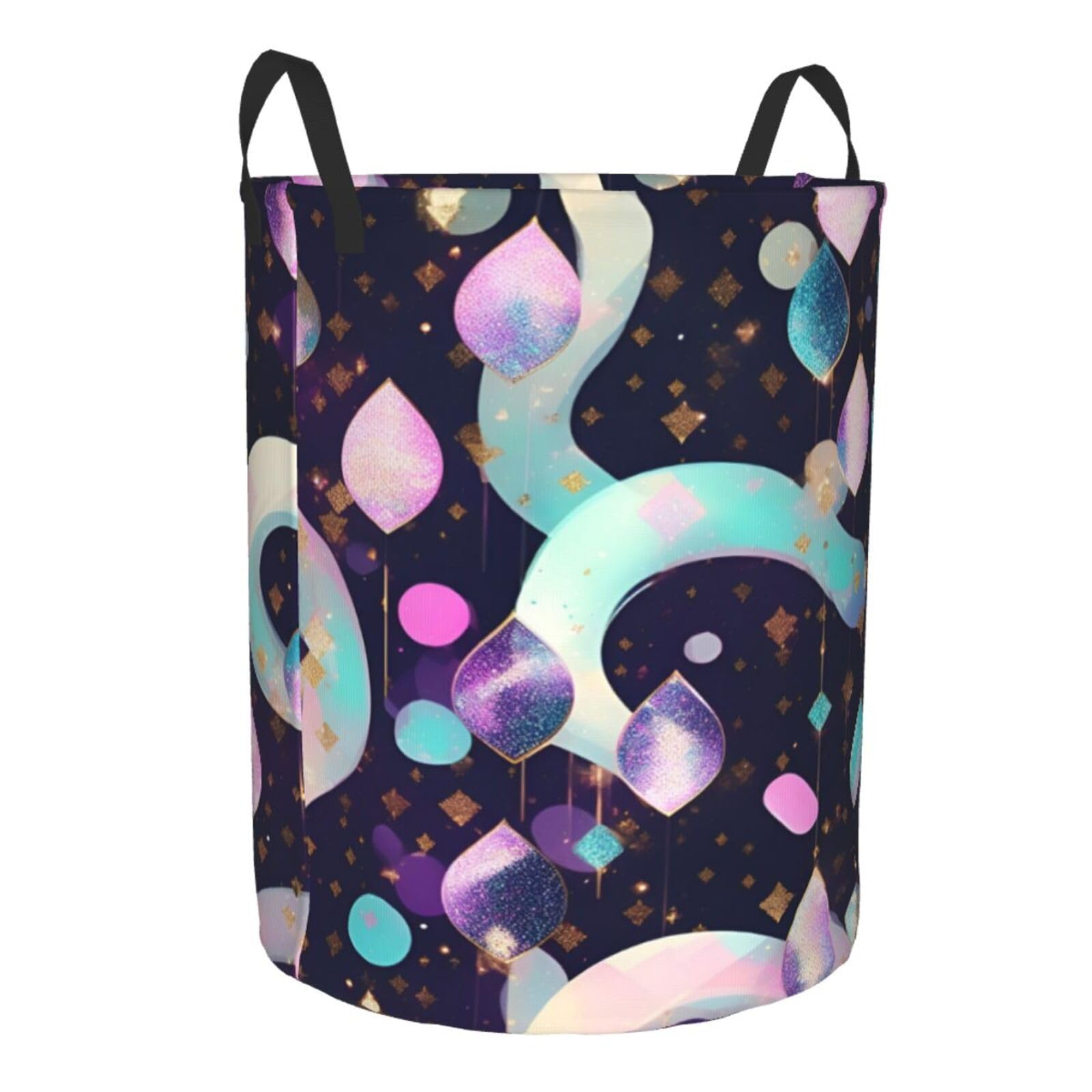 Sparkly Round Laundry Hamper with Stylish Print - Perfect for Storing Clothes, Toys & Books | Ideal for Bedroom, Nursery & Dorm Organization