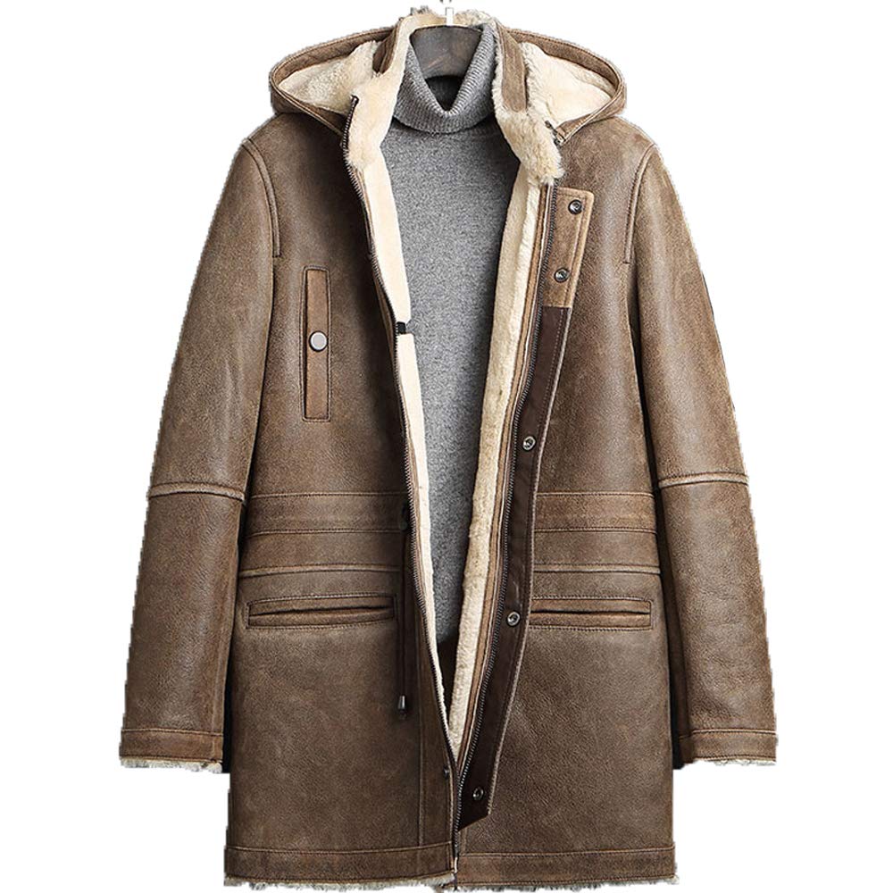 Denny&Dora Men's Shearling Jacket - Winter Warm Long Coat for Men | Premium Fleece Lined Outerwear for Cold Weather, Outdoor Activities & Casual Style
