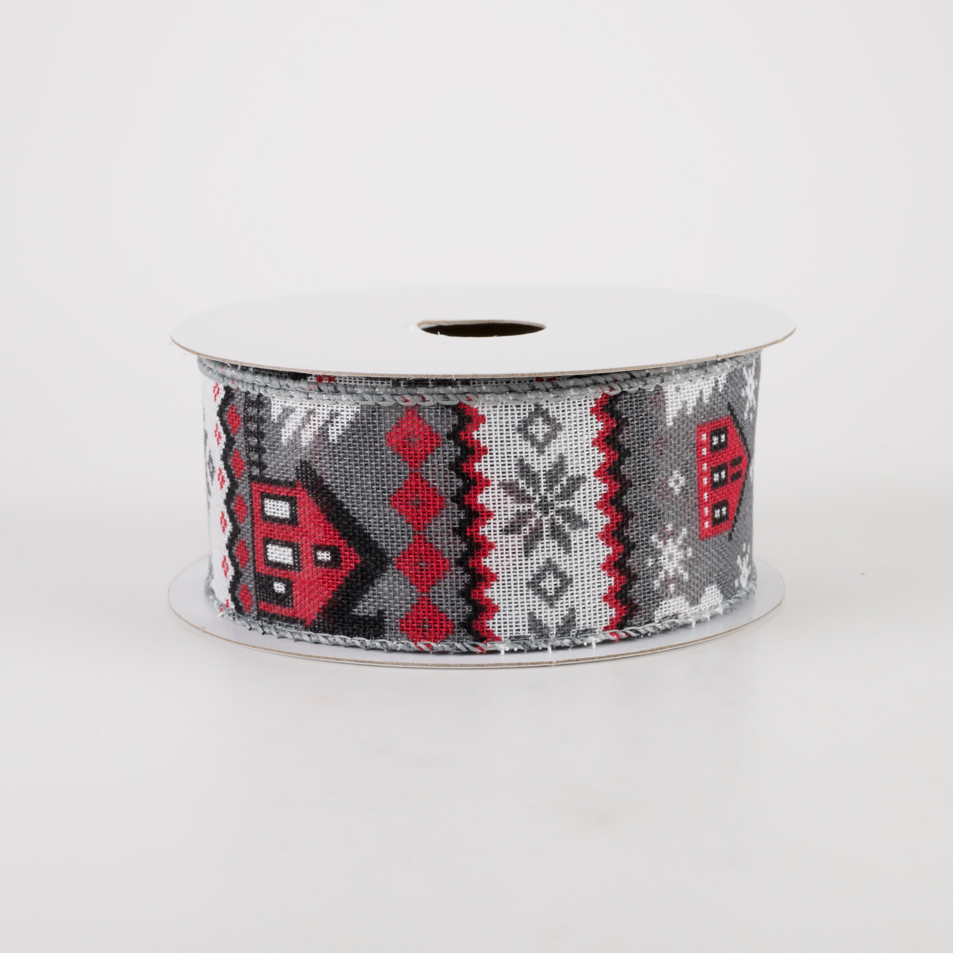 1.5 Inch Linen Cold Sweater Ribbon - Grey & Red (10 Yards) for DIY Crafts, Gift Wrapping & Holiday Decorations