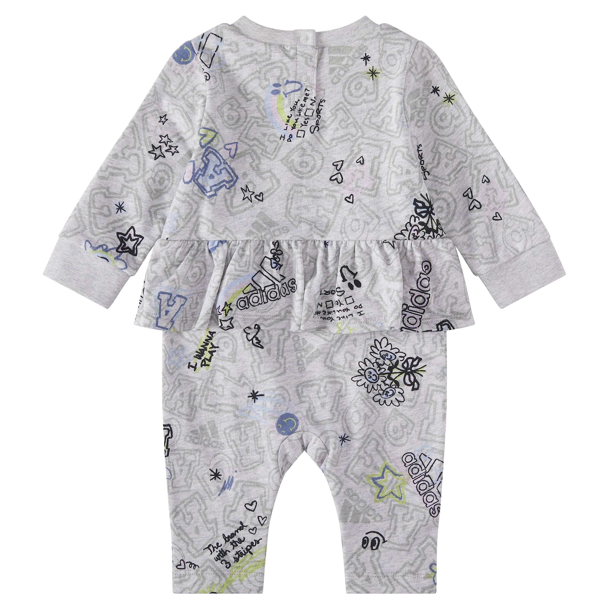 Adidas Baby Girls Long Sleeve Printed Flounced Coverall - Cute & Comfortable Romper for Infants & Toddlers - Perfect for Playdates, Family Outings & Photo Shoots